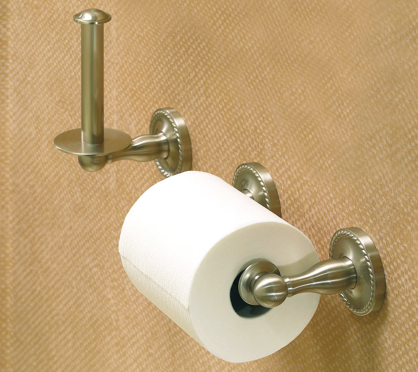Canterbury 1508N/SN Double Post Toilet Paper Holder in Satin Nickel - Bathroom Tissue Roll Dispenser for Modern & Traditional Homes