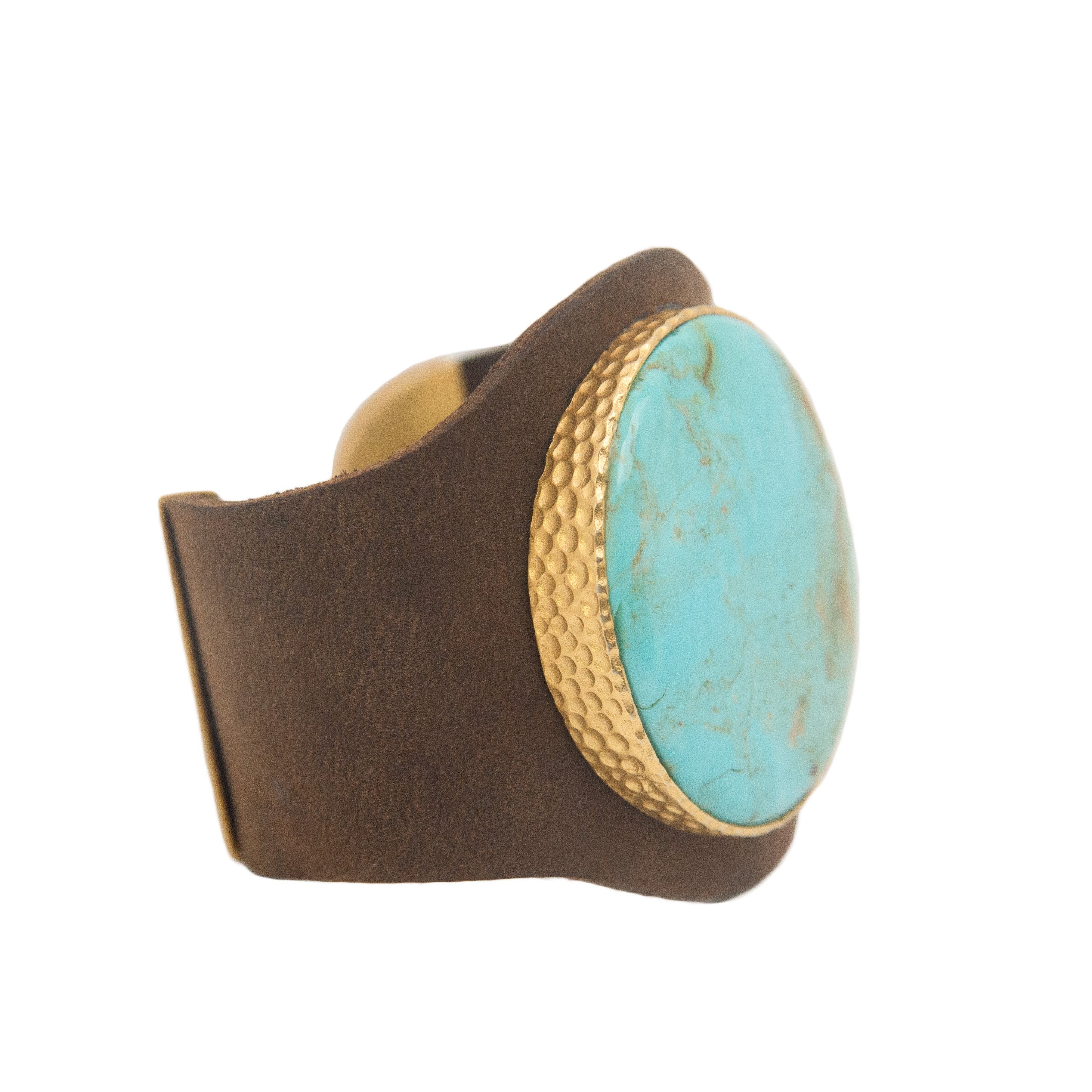 Handmade Genuine Leather Cuff Bracelet with Natural Turquoise Stone - Boho Chic Jewelry for Women, Perfect for Casual Wear, Music Festivals & Gift Giving