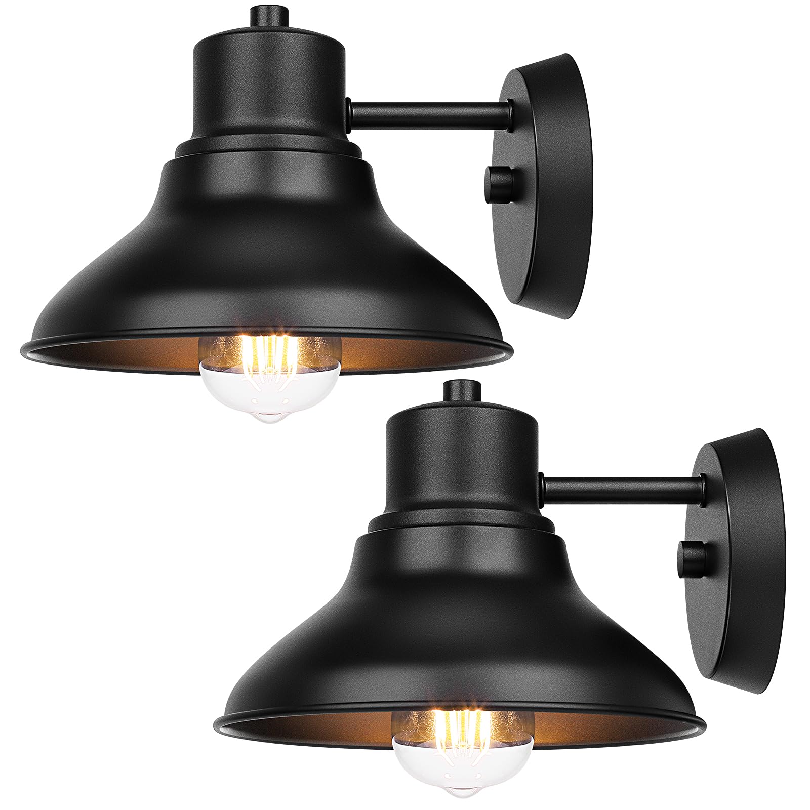 2-Pack Matte Black Farmhouse Gooseneck Barn Lights - Waterproof Outdoor Wall Sconces with E26 Socket - Industrial Porch Lighting for Garage, Patio, Front Door & Entryway - Perfect for Exterior Home, Garden and Backyard Decor