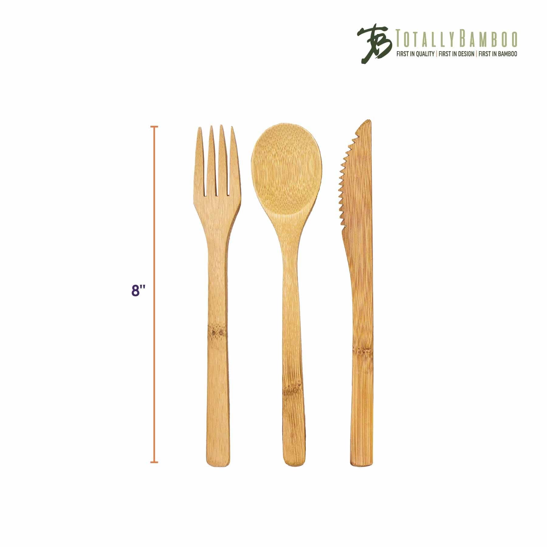 Eco-Friendly 3-Piece Reusable Bamboo Cutlery Set - Fork, Knife & Spoon - Sustainable Travel Utensils for Camping, Picnics & Office Lunch