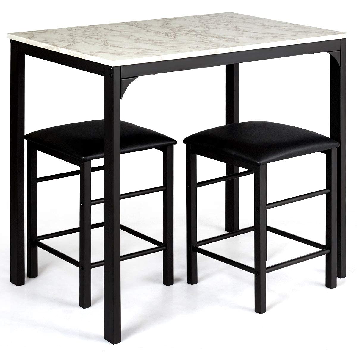 3-Piece Modern Dining Table Set with Marble Tabletop & Metal Frame - White Kitchen Table and Chairs for Dining Room, Breakfast Nook, Bar or Small Space | Indoor Contemporary Furniture for Home & Apartment