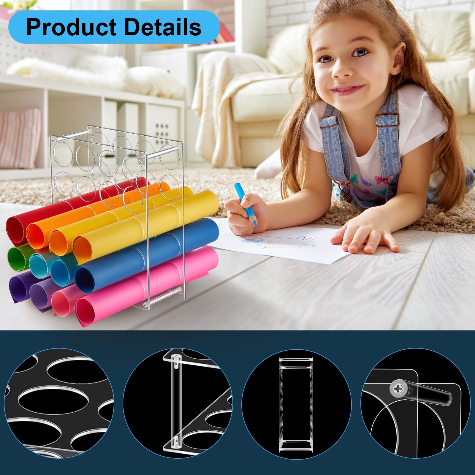 Tuanse 3 Pack Acrylic Vinyl Roll Holder Rack - 60 Hole Craft Vinyl Storage Organizer for Cricut, Silhouette - High Capacity, Lightweight & Sturdy Art Room Organization - Perfect for Scrapbooking, DIY Crafts & Home Office Storage