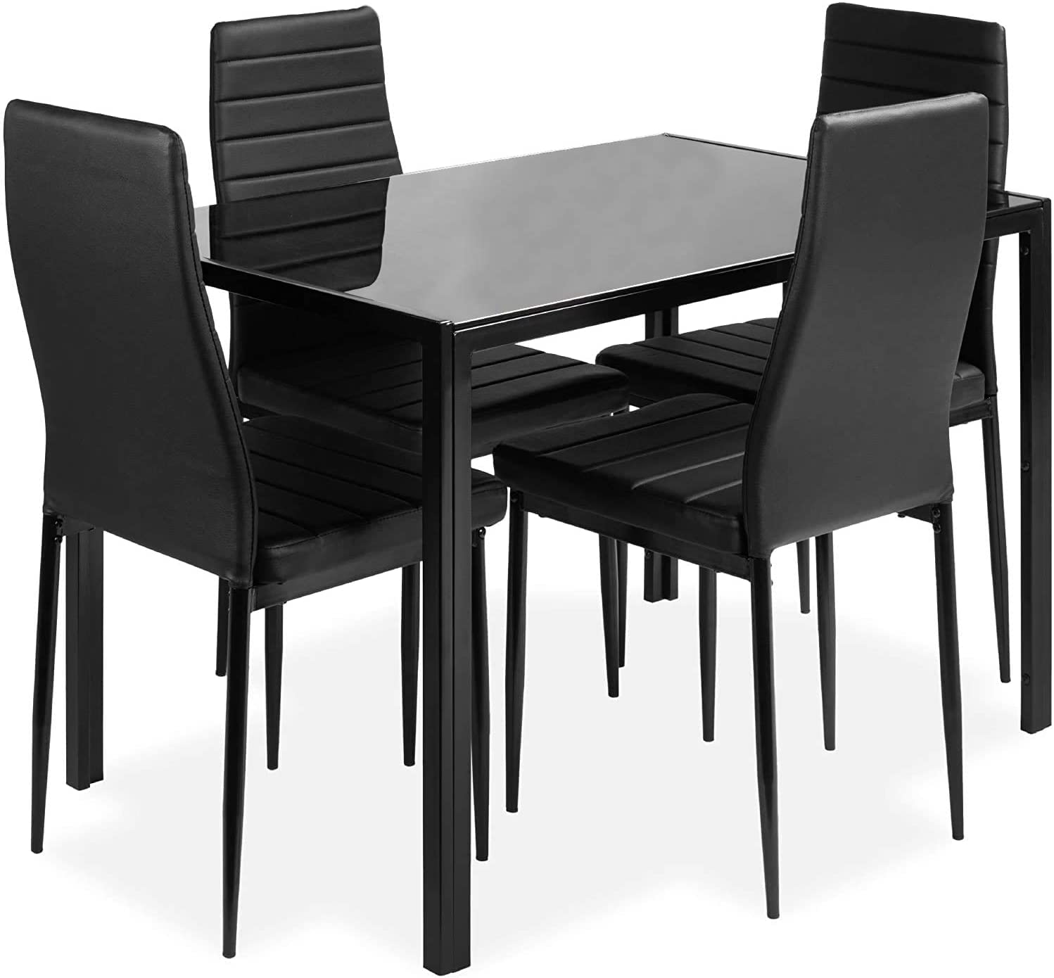 4-Piece Glass Dining Table Set with PU Leather Chairs - Modern Kitchen & Dining Room Furniture for Small Spaces | Perfect for Apartments, Breakfast Nooks & Cozy Family Meals