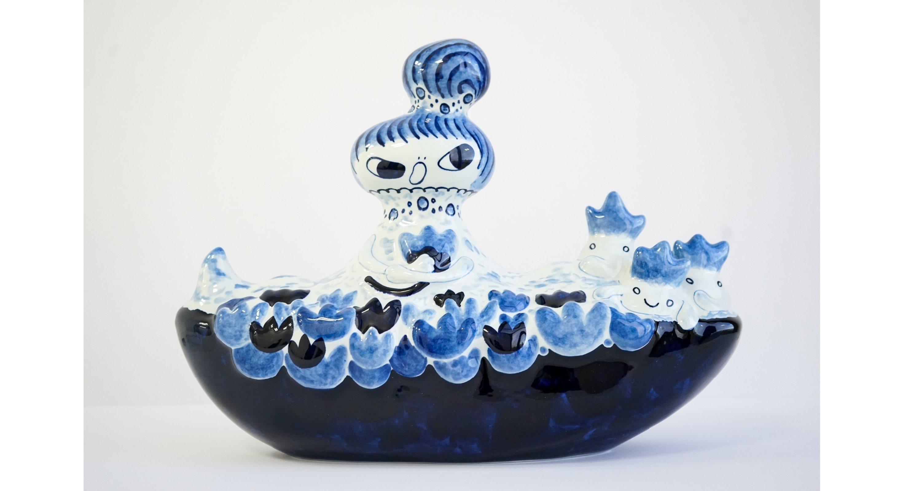 AYAKO ROKKAKU X ROYAL DELFT Ceramic Art Sculpture - Handcrafted Blue Porcelain Figurine for Home Decor & Art Collection - Perfect for Living Room Display, Office Decor, and Unique Gift Giving