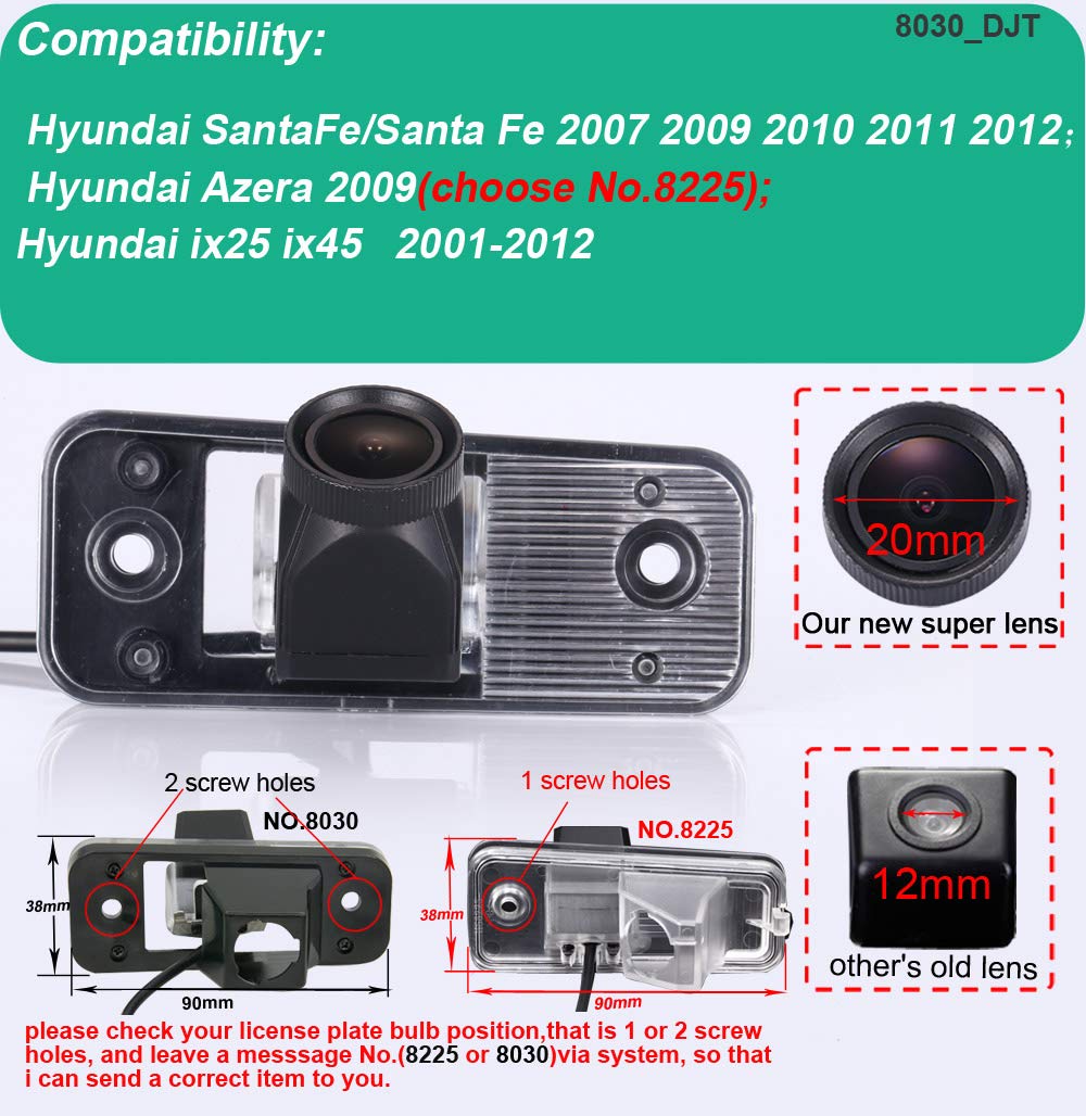 HD Color CCD Waterproof Car Rear View Backup Camera, 170° Wide Angle Reversing Camera for Hyundai Santa Fe & Azera 2009 (Model No.8225) - Perfect for Safe Parking & Night Driving