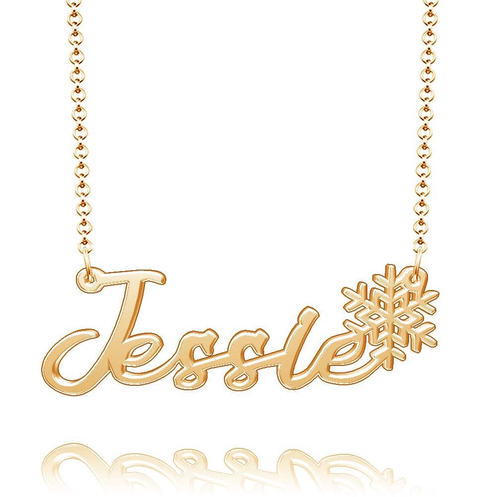 CLY Personalized Name Necklace - Sterling Silver & Gold Snowflake Pendant - Custom Engraved Jewelry for Women - Birthday Gift, Anniversary Present - Perfect for Christmas, Valentine's Day & Special Occasions