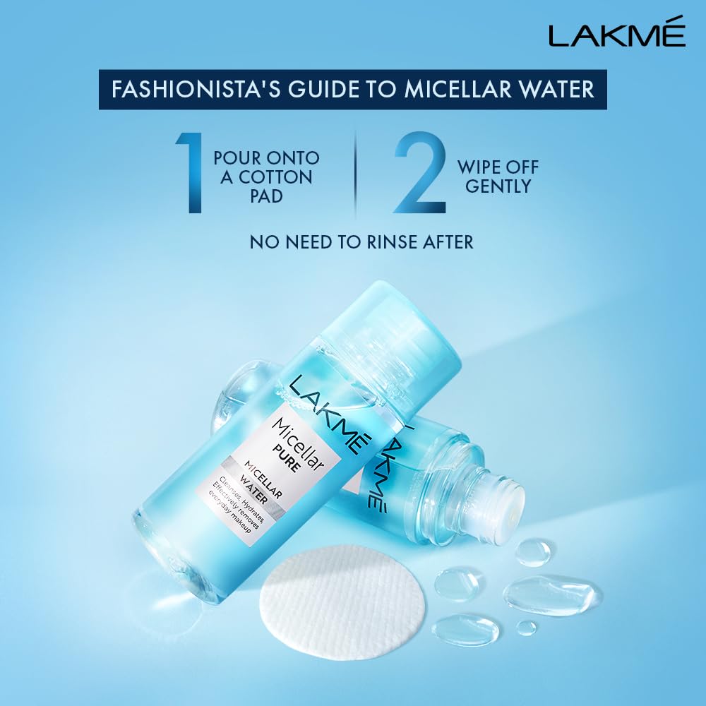 LAKMÉ Micellar Water: Hydrating & Soothing Facial Cleanser | Gentle Makeup Remover for Sensitive Skin | 200ml Micellar Cleansing Water | Perfect for Daily Skincare & Travel Essentials