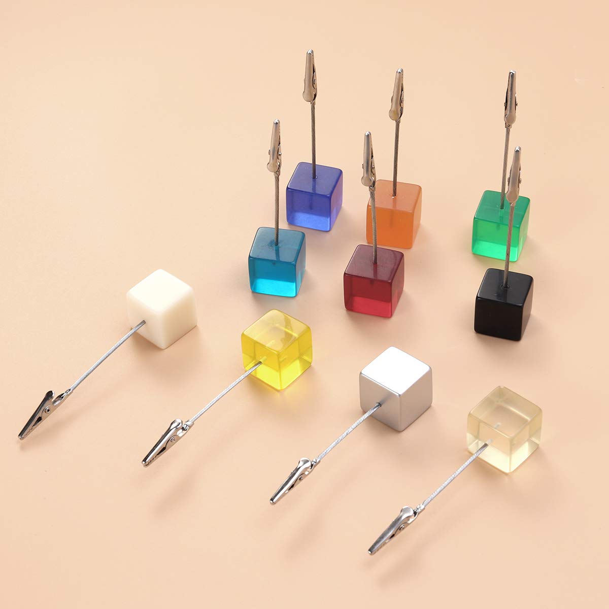 10pcs Clear Resin Cube Photo Holders - Mini Memo Note Card Clips for Desk Display, Wedding Invitations, DIY Crafts & Gift Wrapping (Alligator Clip Style) - Perfect for Home Office, Party Decor & Scrapbooking