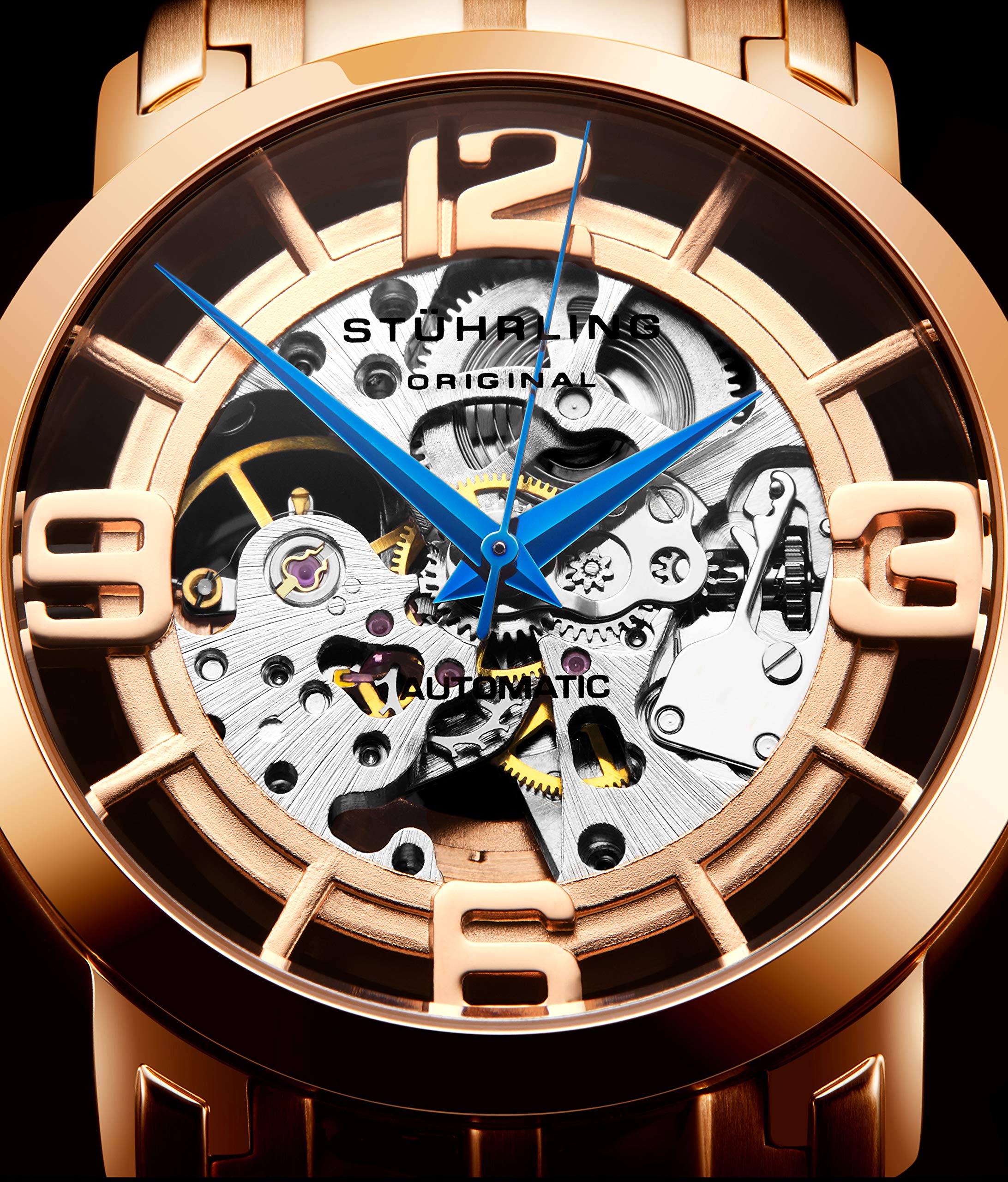 Stuhrling Original Men's Skeleton Automatic Watch - Self Winding Mechanical Dress Watch - Winchester 44 Elite in Rose Gold - Perfect for Business, Formal Events & Luxury Gifts