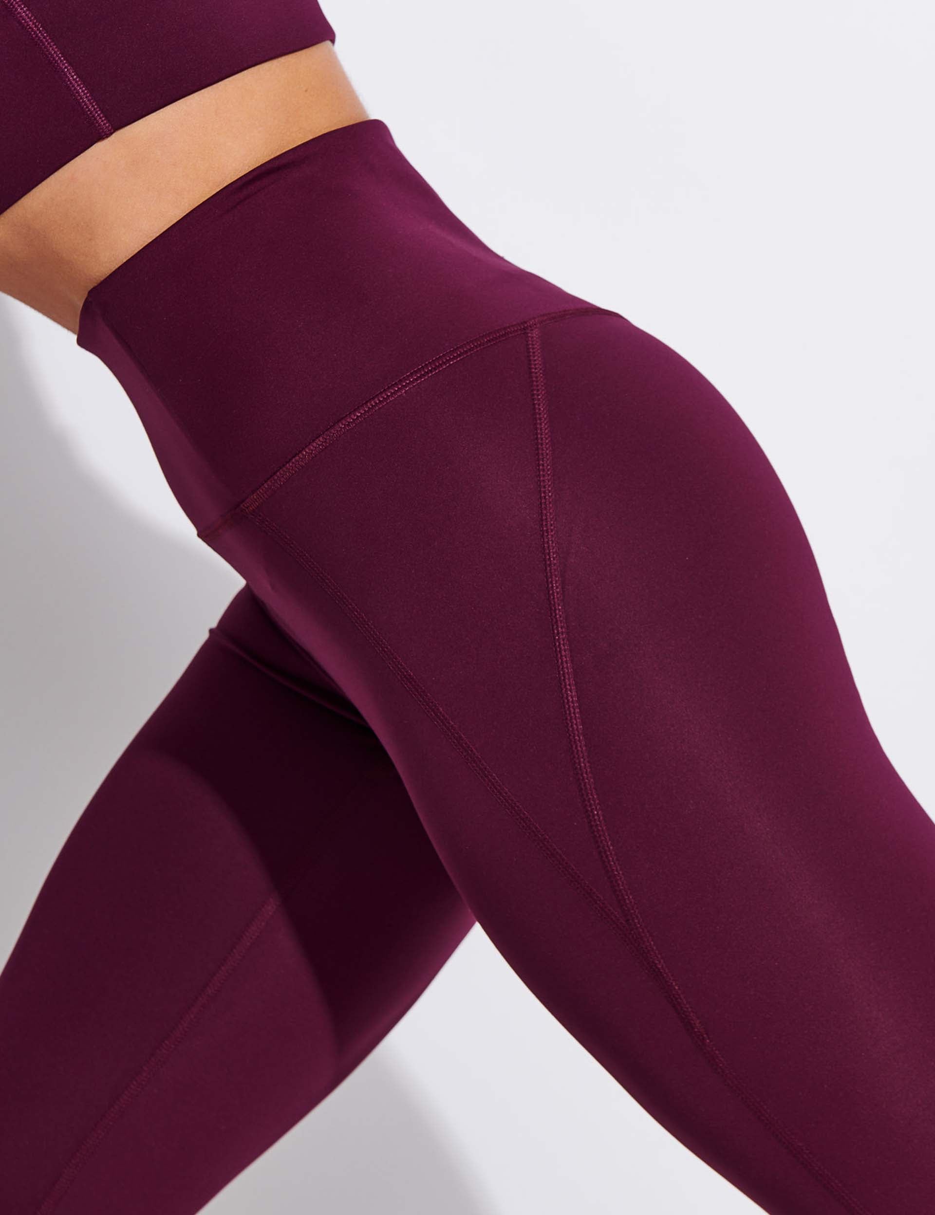 High Waisted Compression Leggings for Women - Tummy Control Workout Yoga Pants in Plum - Perfect for Gym, Running & Lounge Wear