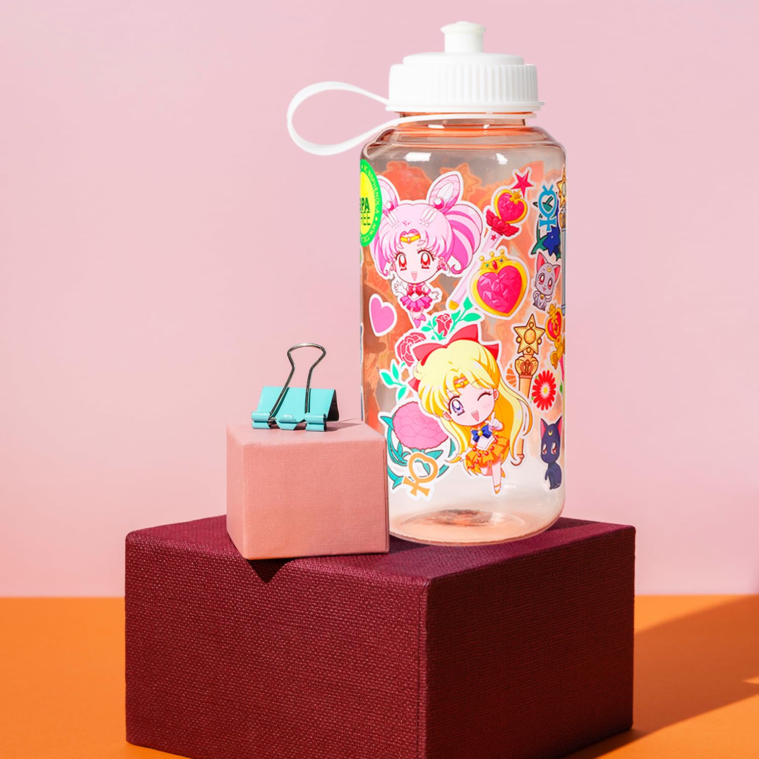 Sailor Moon Crystal Water Bottle 34oz - Anime Water Bottle with Chibi Characters - Official Licensed by Just Funky - Perfect for Gym, School, and Anime Collectors