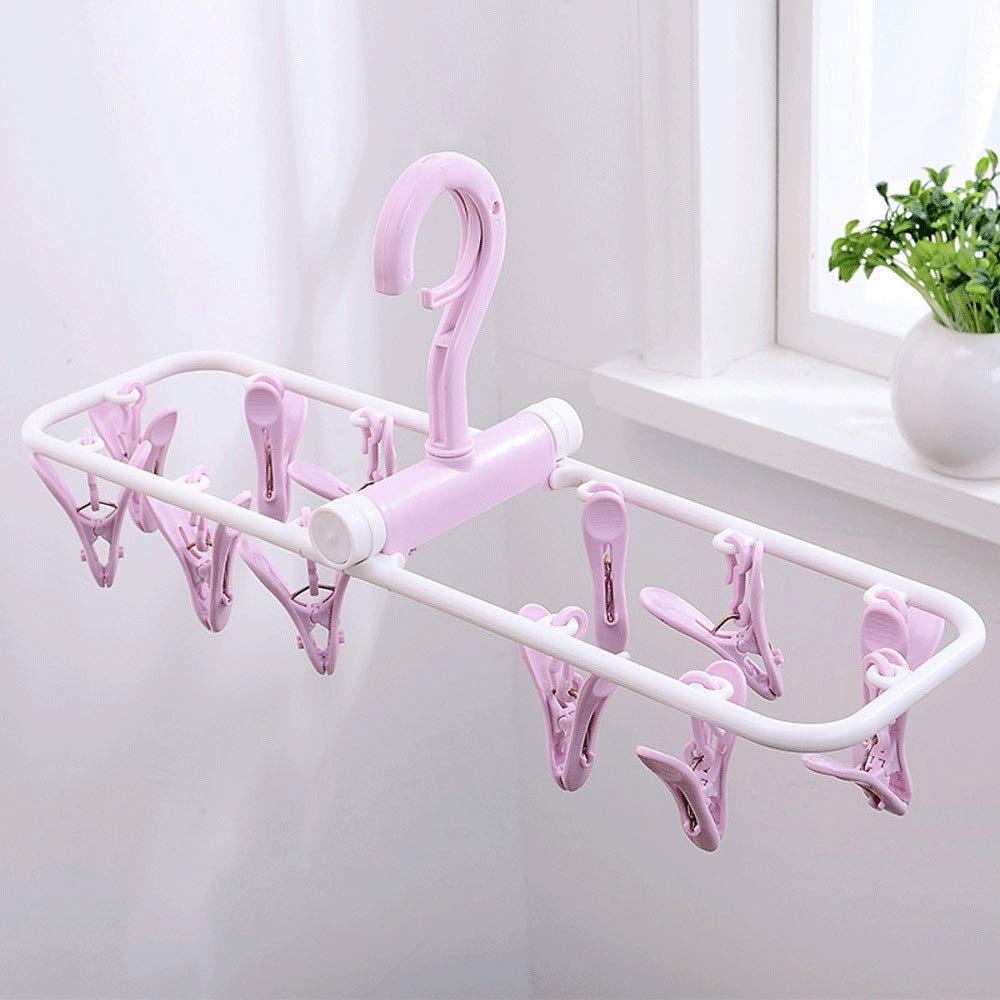 **Pink 12-Clip Foldable Drying Rack for Underwear, Socks & Delicates - Space-Saving Laundry Organizer for Small Spaces, Apartments & Travel**