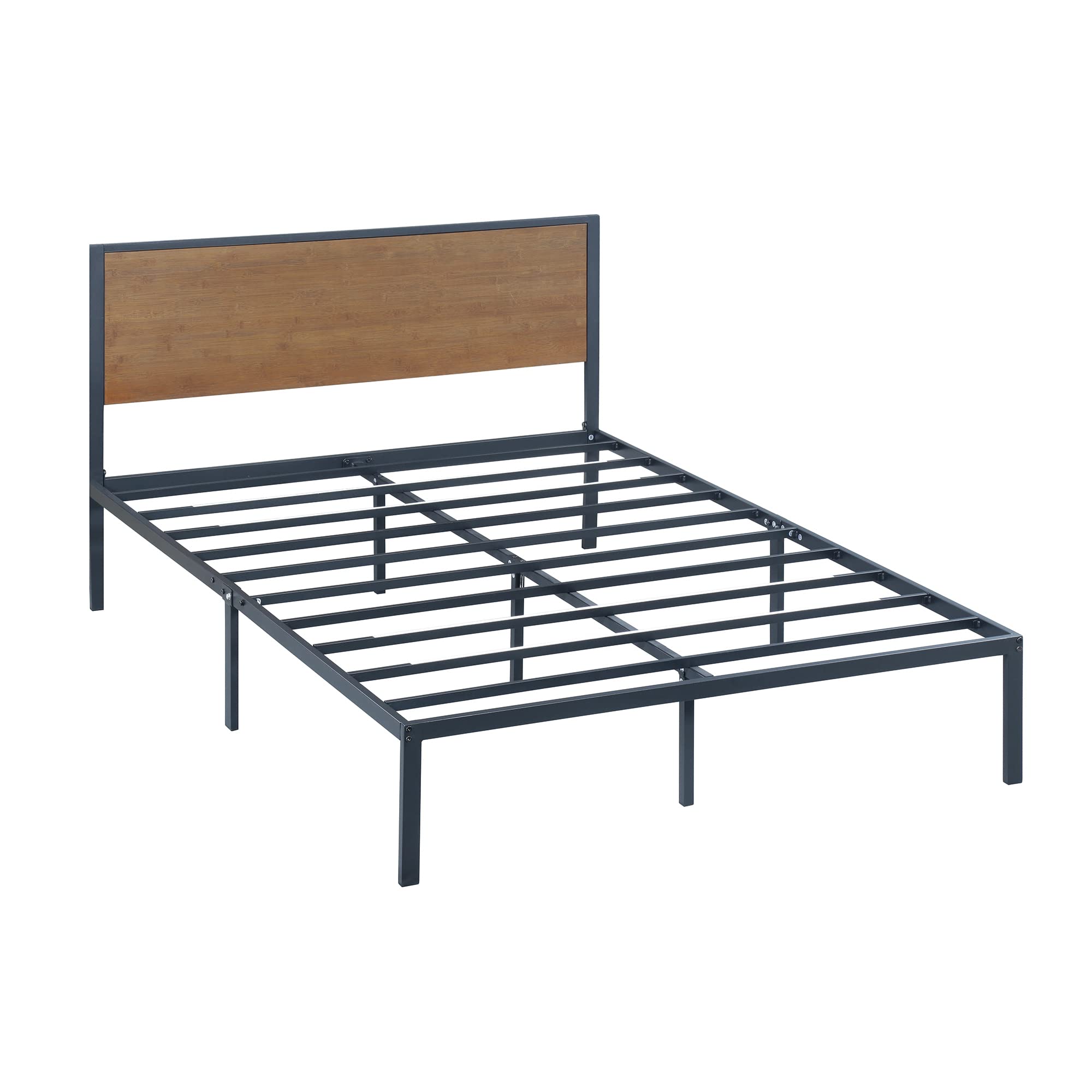 PrimaSleep 14 Inch Full Size Metal Platform Bed Frame with Bamboo Headboard - Sturdy Support, Noise-Free Design for Bedroom, Guest Room, or Dormitory