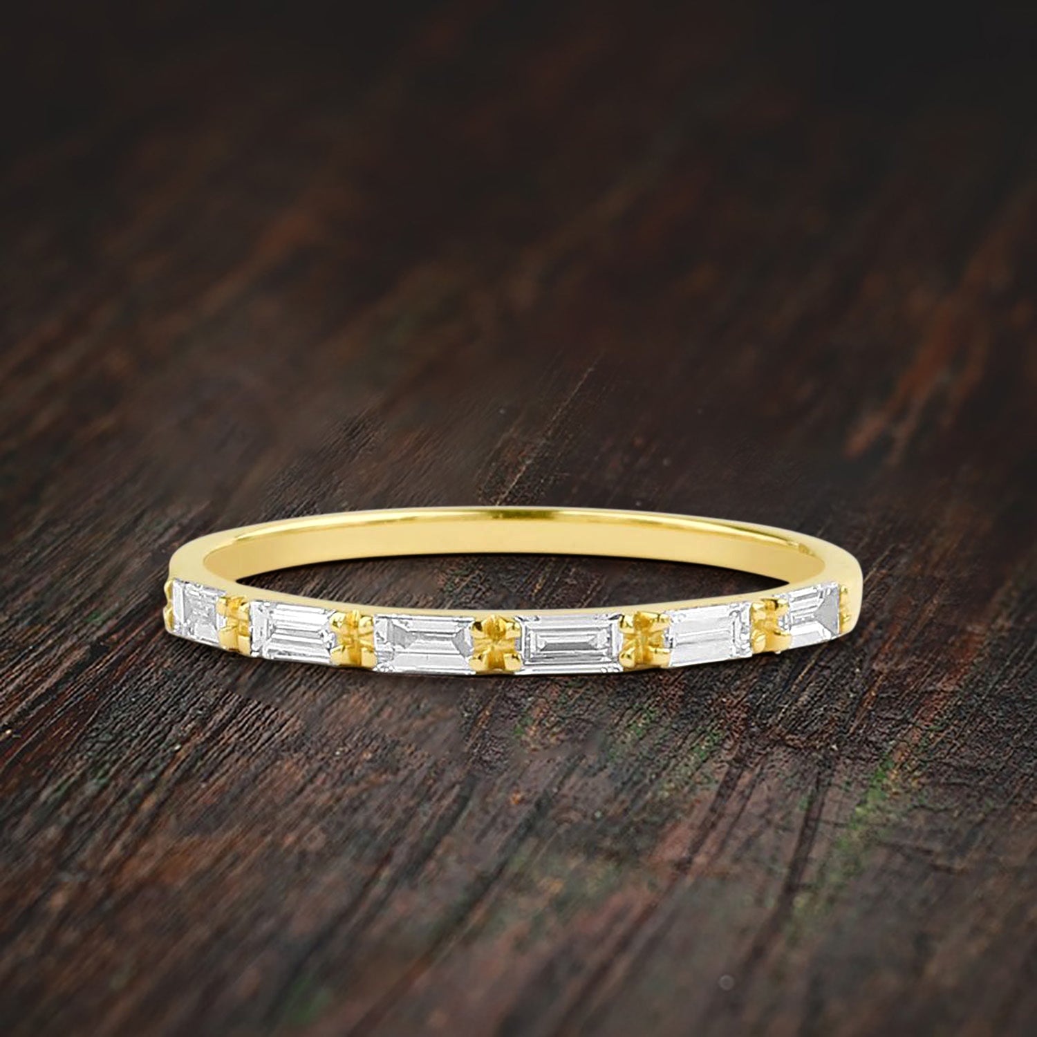 0.50 Carat Baguette Moissanite Wedding Band - Stackable Engagement Ring & Promise Ring in 10k Gold - Perfect for Proposals, Anniversaries & Everyday Stacking Jewelry