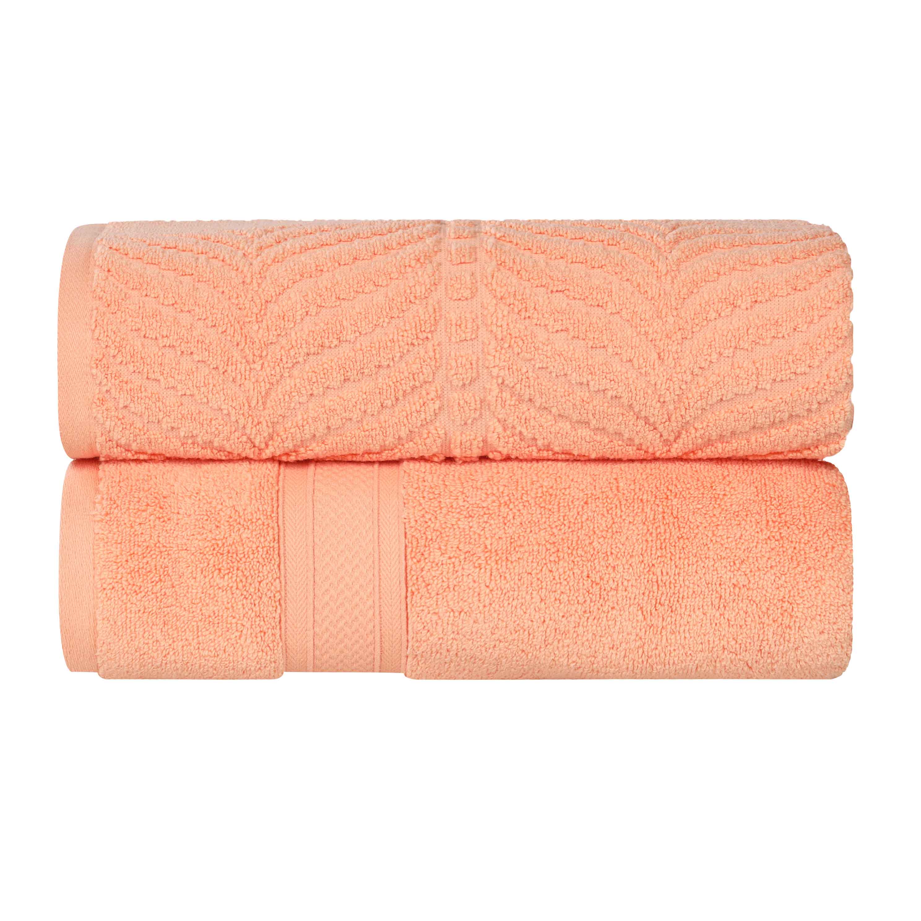 Premium Zero Twist Cotton Bath Towel Set of 2 - Ultra Soft Solid & Jacquard Chevron Design for Luxury Bathroom & Spa Experience