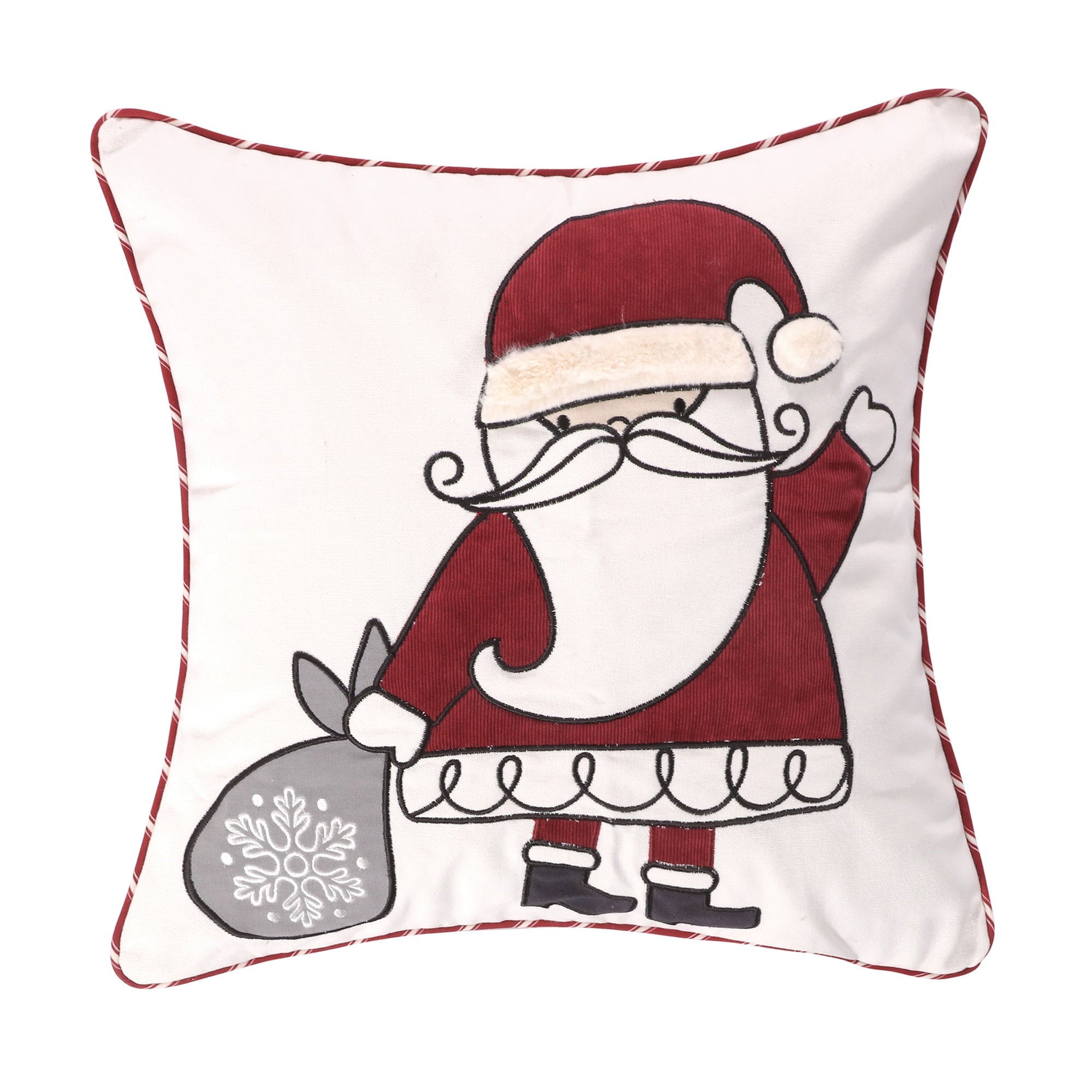 Santa Claus Lane Appliqued Santa Pillow - Festive Christmas Decorative Throw Pillow for Couch, Bed & Holiday Home Decor