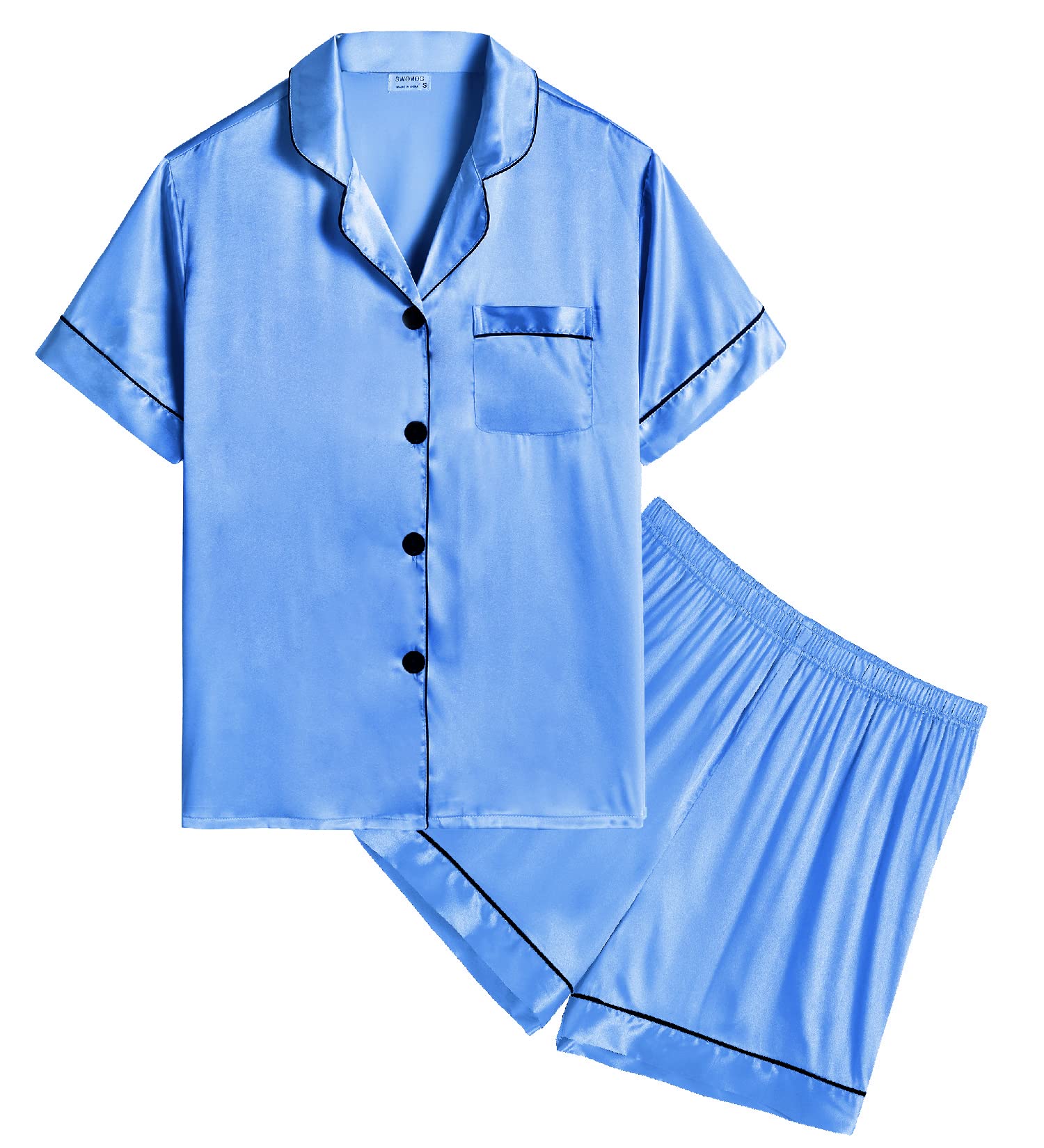 SWOMOG Kids Satin Pajama Set for Girls & Boys - Soft Button-Down Short Sleeve Silk Pjs, 2-Piece Nightwear & Lounge Outfit - Perfect for Sleepovers, Bedtime & Relaxing at Home
