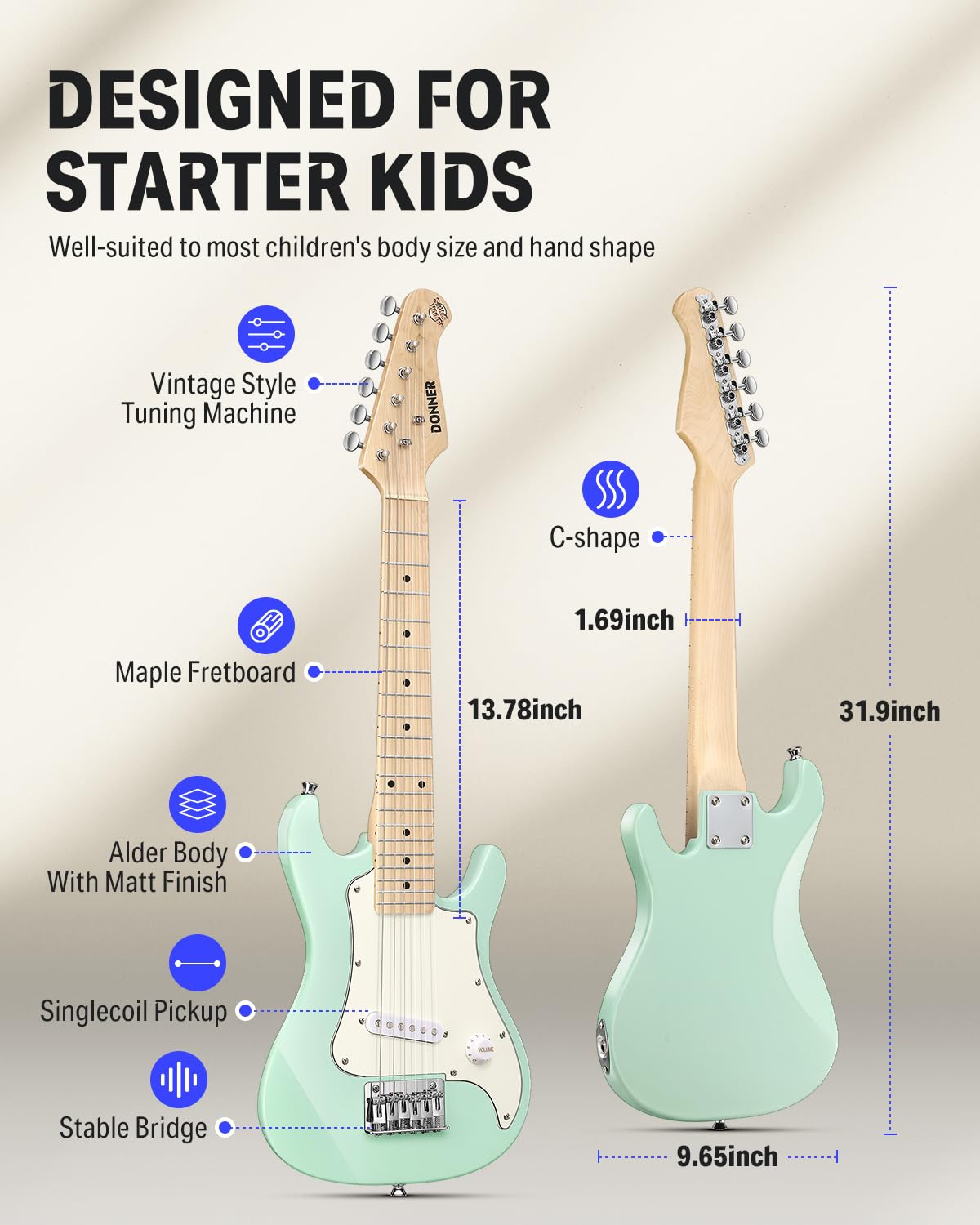 **Donner 30-Inch Junior Electric Guitar Starter Kit – ST Style Mini Guitar for Beginners & Teens with Amp, 600D Gig Bag, Tuner, Picks, Cable, Strap & Extra Strings (DSJ-100) – Perfect for Learning, Practice & Home Performances**