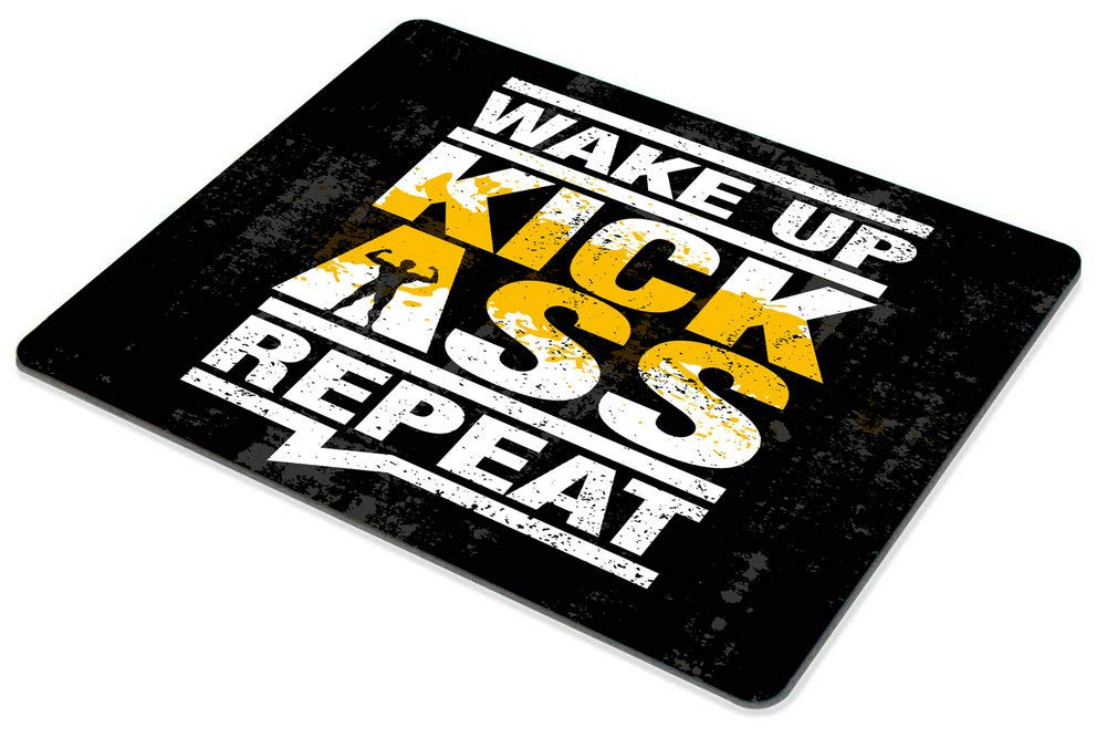 Non-Slip Motivational Mouse Pad for Gym & Workout - 'Wake Up Kick Ass Repeat' Fitness Quote - Comfortable Rubber Computer Mousepad for Office, Gaming & Home Workstation