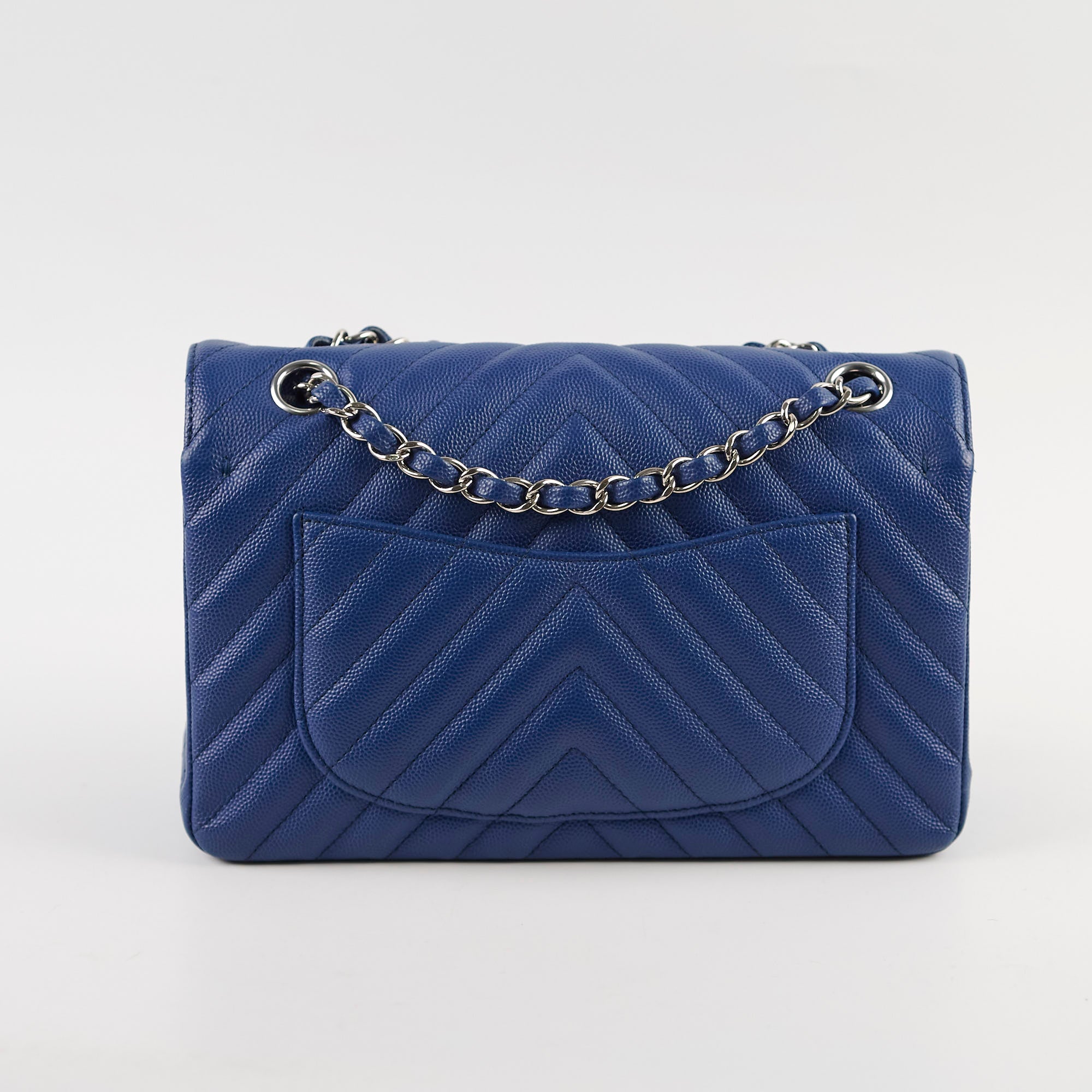 Chanel Caviar Leather Chevron Small Classic Flap Bag Blue 25cm - Luxury Designer Handbag for Women, Perfect for Evening Events & Special Occasions