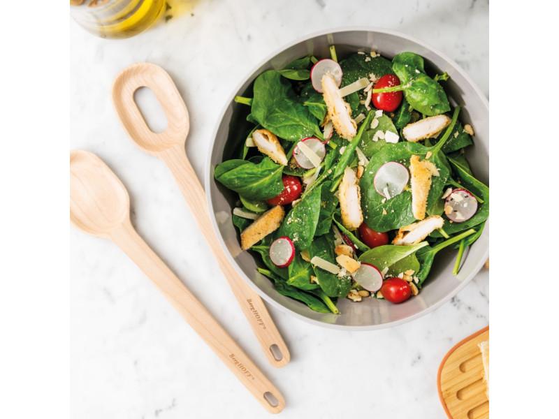 BergHOFF Leo 3-Piece Bamboo Salad Bowl Set with Serving Utensils - Perfect for Family Dinners, Picnics & Healthy Meal Prep