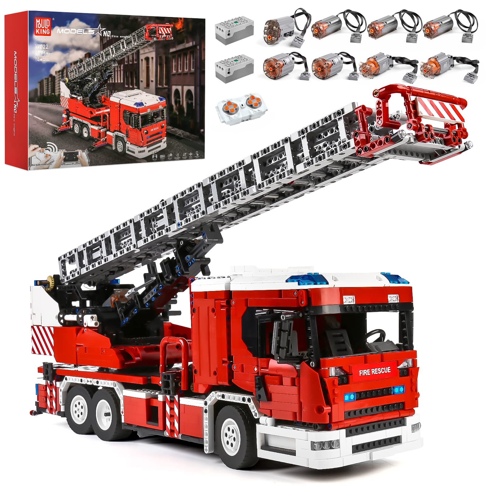 Mould King 17022 Fire Truck Building Blocks - STEM Educational Toy with 8 Engines & Large Extinguisher Ladder - Perfect for Kids' Science Learning & Firefighter Role Play