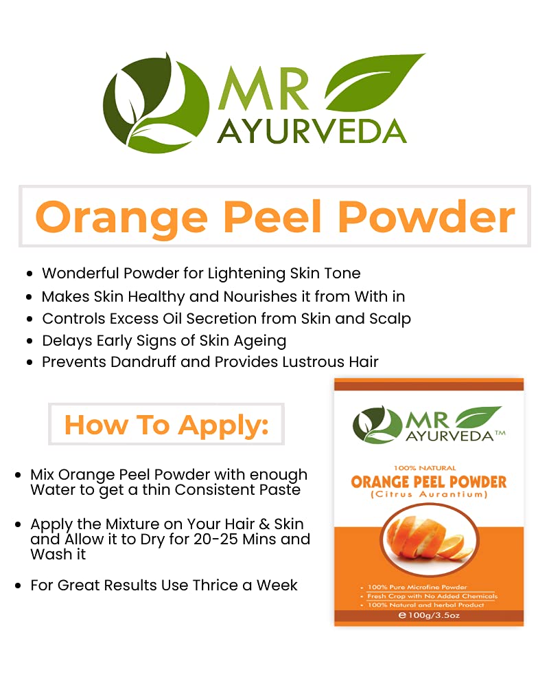MR Ayurveda 100% Pure Organic Orange Peel Powder for Skin & Face Pack - Natural Exfoliator & Brightening Treatment (200g x 2) | Chemical-Free Facial Scrub, DIY Beauty Recipes, Acne & Dark Spot Remover | Perfect for Glow Masks, Spa Days & Ayurvedic Skincare Routines