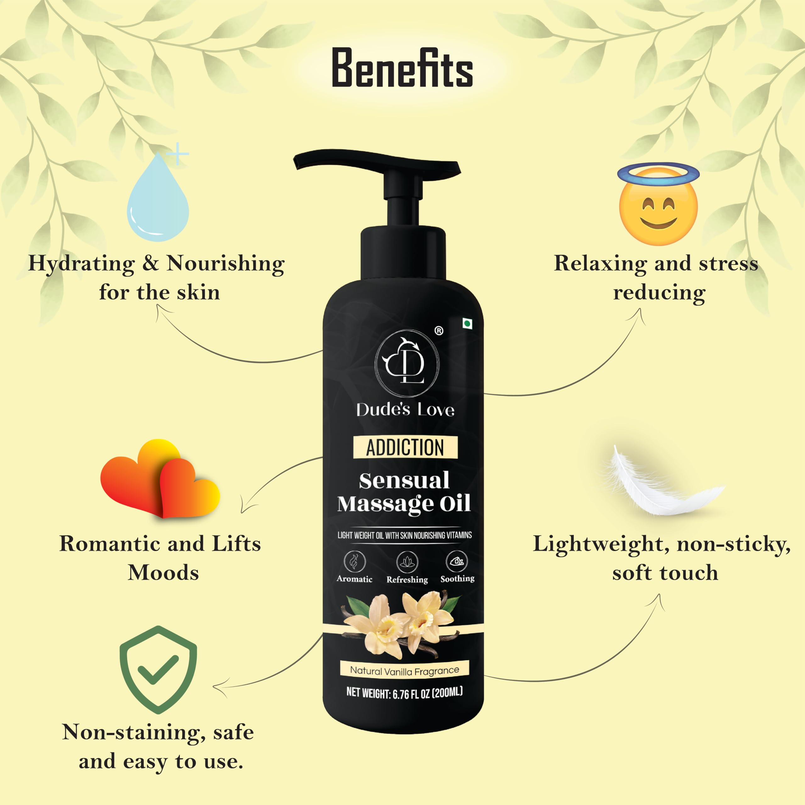 Organic Vanilla Massage Oil - Natural Edible Aromatic Body Oil with Coconut & Jasmine | Relaxing Couples Massage, Sensual Aromatherapy & Skin Hydration