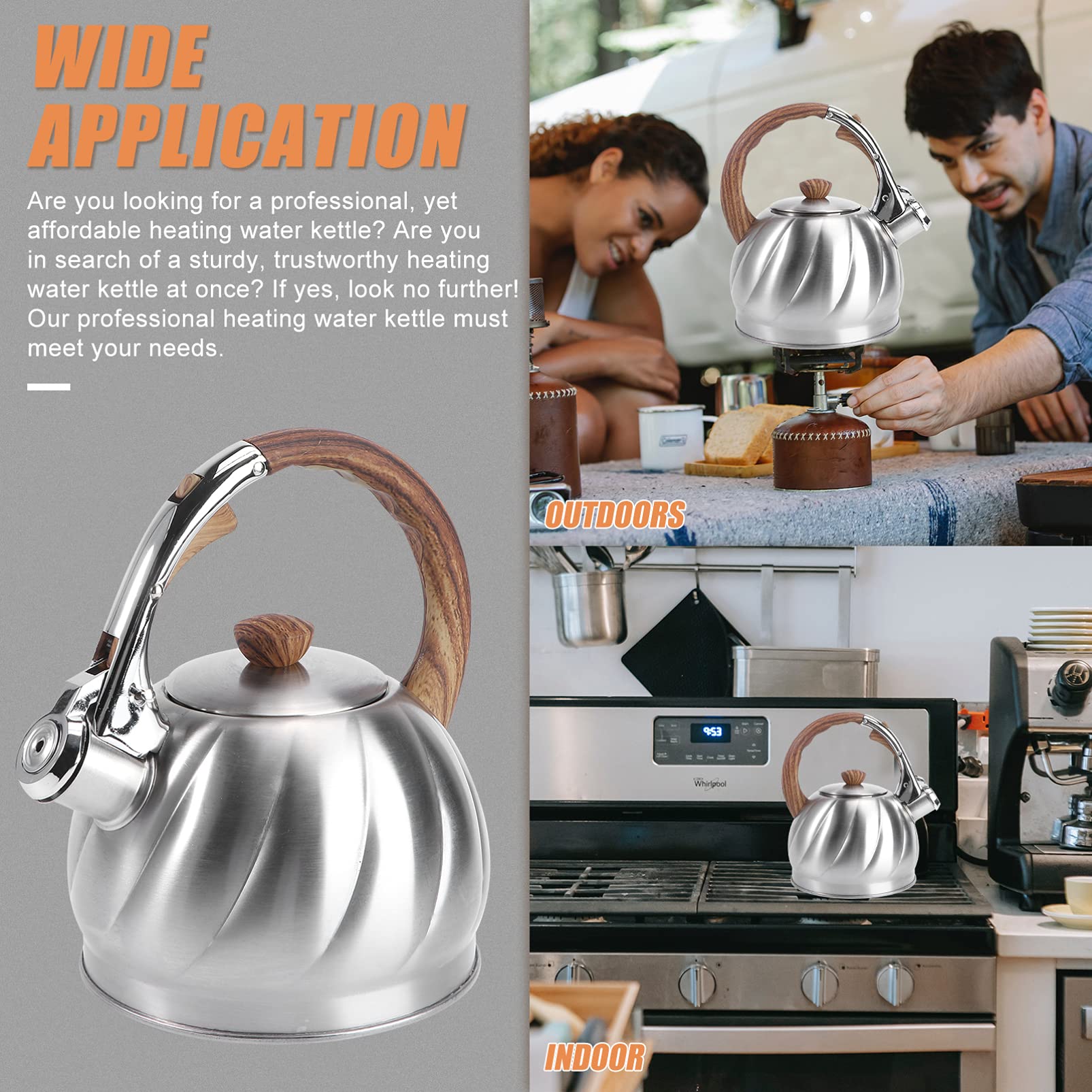 1pc Whistling Tea Kettle - Stainless Steel Stovetop Whistling Teapot with Loud Buzzing Alert, Practical Water Boiling Pot for Kitchen, Perfect for Making Tea, Coffee or Hot Water for Camping & Home Use