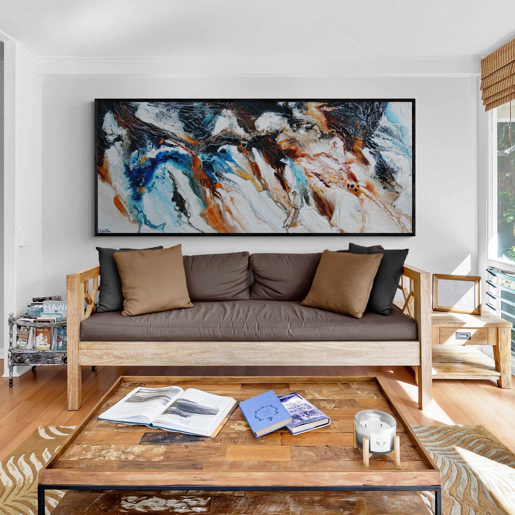 Obsidian Oxide 240cm x 100cm Blue Black Textured Abstract Wall Art Painting - Modern Home Decor for Living Room, Bedroom & Office