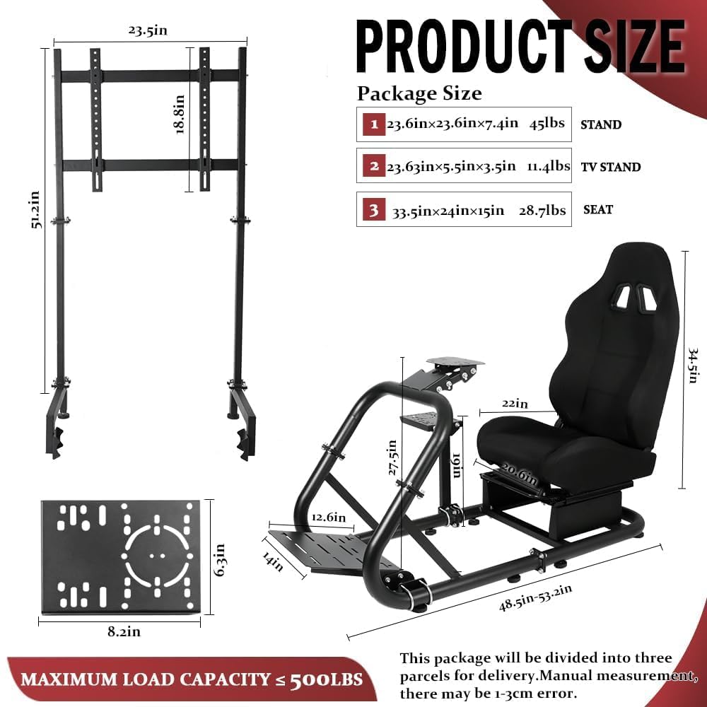 Premium Racing Simulator Cockpit with Ergonomic Seat & Adjustable Monitor Stand - Compatible with Logitech G27/G923/G920, Fanatec & Thrustmaster Wheels - 50mm Heavy-Duty Round Tube Frame (Steering Wheel/Pedals/TV Not Included) - Perfect for Home Gaming, Esports Training & Professional Simulation