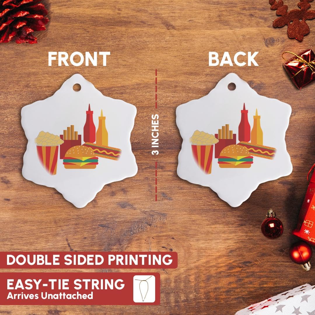 3D Printed Fast Food Snowflake Ornament - 3 Inch Holiday Decoration for Christmas Tree, Home Decor & Gift Giving
