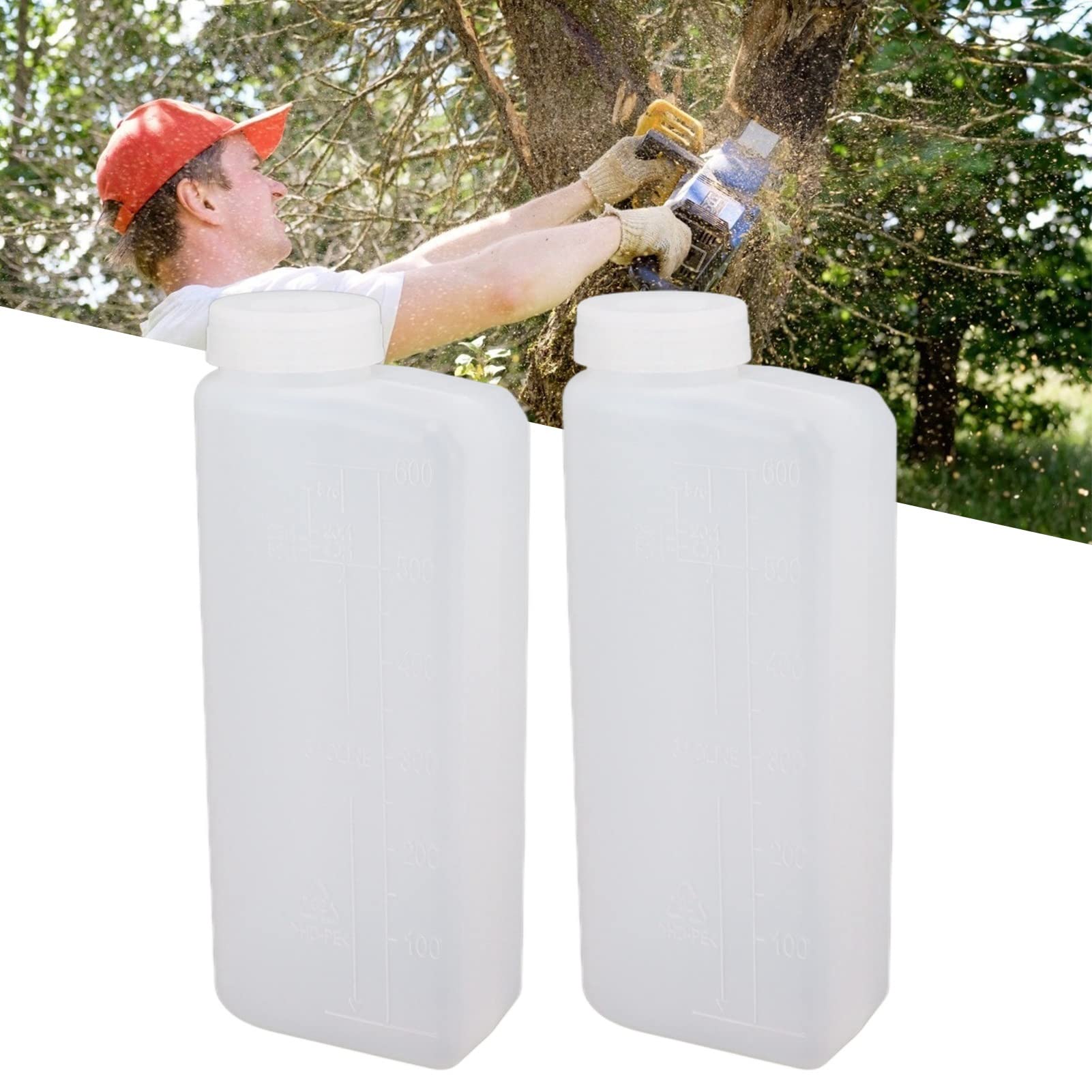 Hztyyier 2PCS 600ML 2-Stroke Engine Oil - Premium Fuel Mix Bottle for Chainsaw, Lawn Mower & Garden Tools | Ideal for Outdoor Power Equipment Maintenance & Small Engine Care