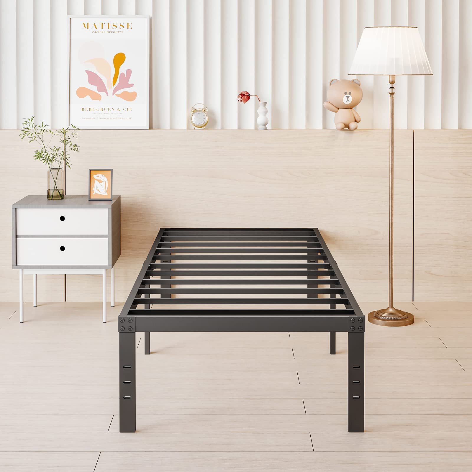 COMASACH 16 Inch Twin Bed Frame - Heavy Duty 3500 lbs Metal Platform Bed with No Box Spring Needed | Noise-Free & Non-Slip Mattress Foundation in Black | Perfect for Kids Rooms, Guest Beds & Small Spaces