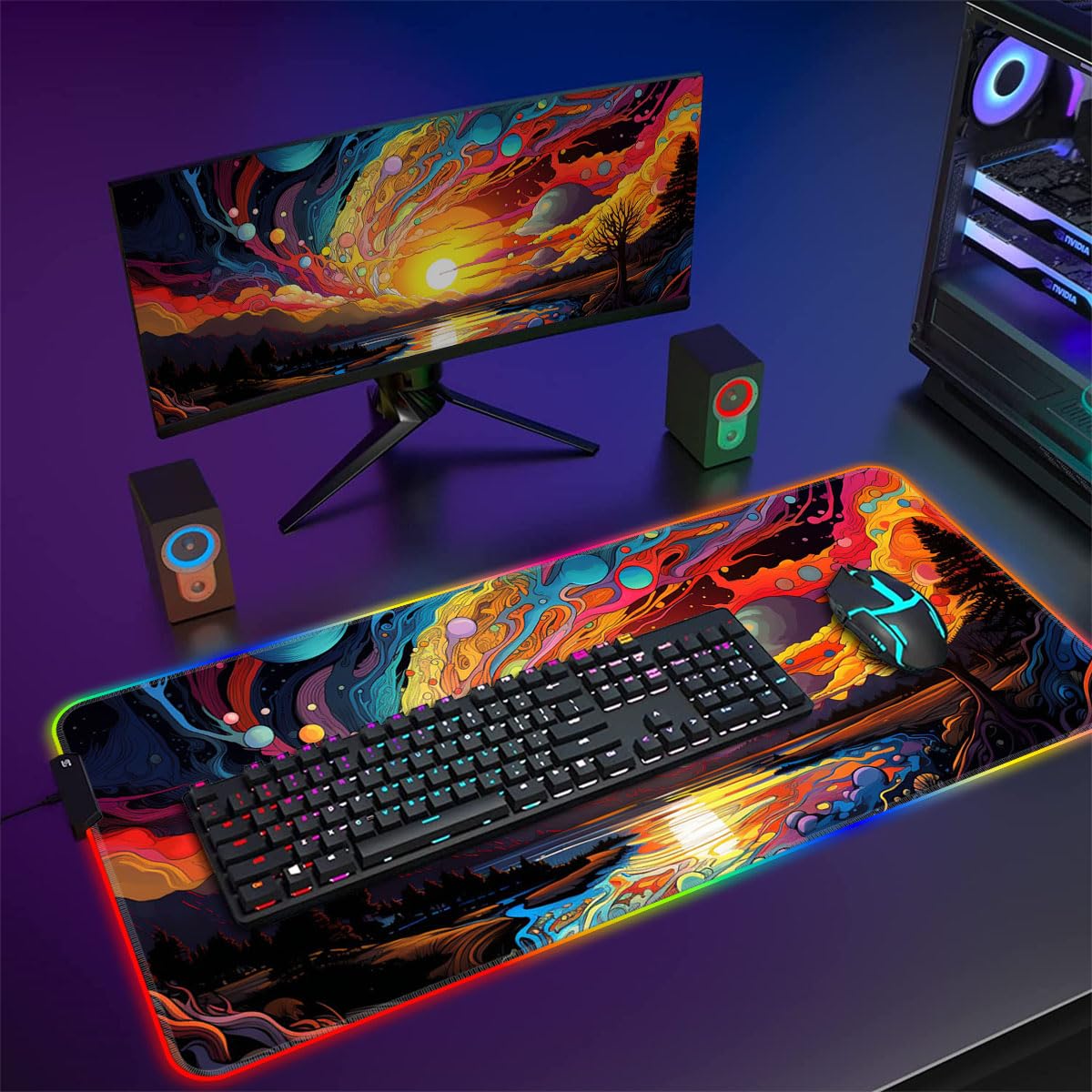 ROG Danube Large Gaming Mouse Pad with LED & Stitched Edges (60 x 35 x 0.3 cm) - Extended Keyboard and Mouse Mat for PC, Laptop, Office & Home - Perfect for Gaming, Work & Computer Desks
