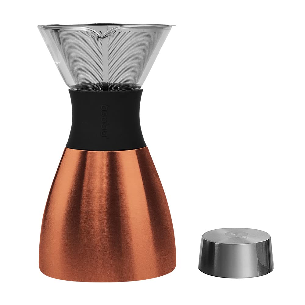 Premium Asobu Insulated Pour Over Coffee Maker - 32 oz Double Wall Vacuum Stainless Steel Filter, Portable Travel Carafe (Copper) | Perfect for Home Brewing, Office Use & Camping Trips