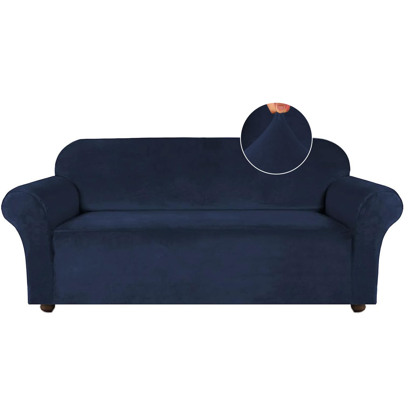 **Luxury Turquoise Velvet Stretch Sofa Cover for 3-Cushion Couches - Oversized Non-Slip Elastic Slipcover, Soft Fabric (XL, Navy Blue) - Perfect for Living Room, Home Decor & Pet-Friendly Furniture Protection**