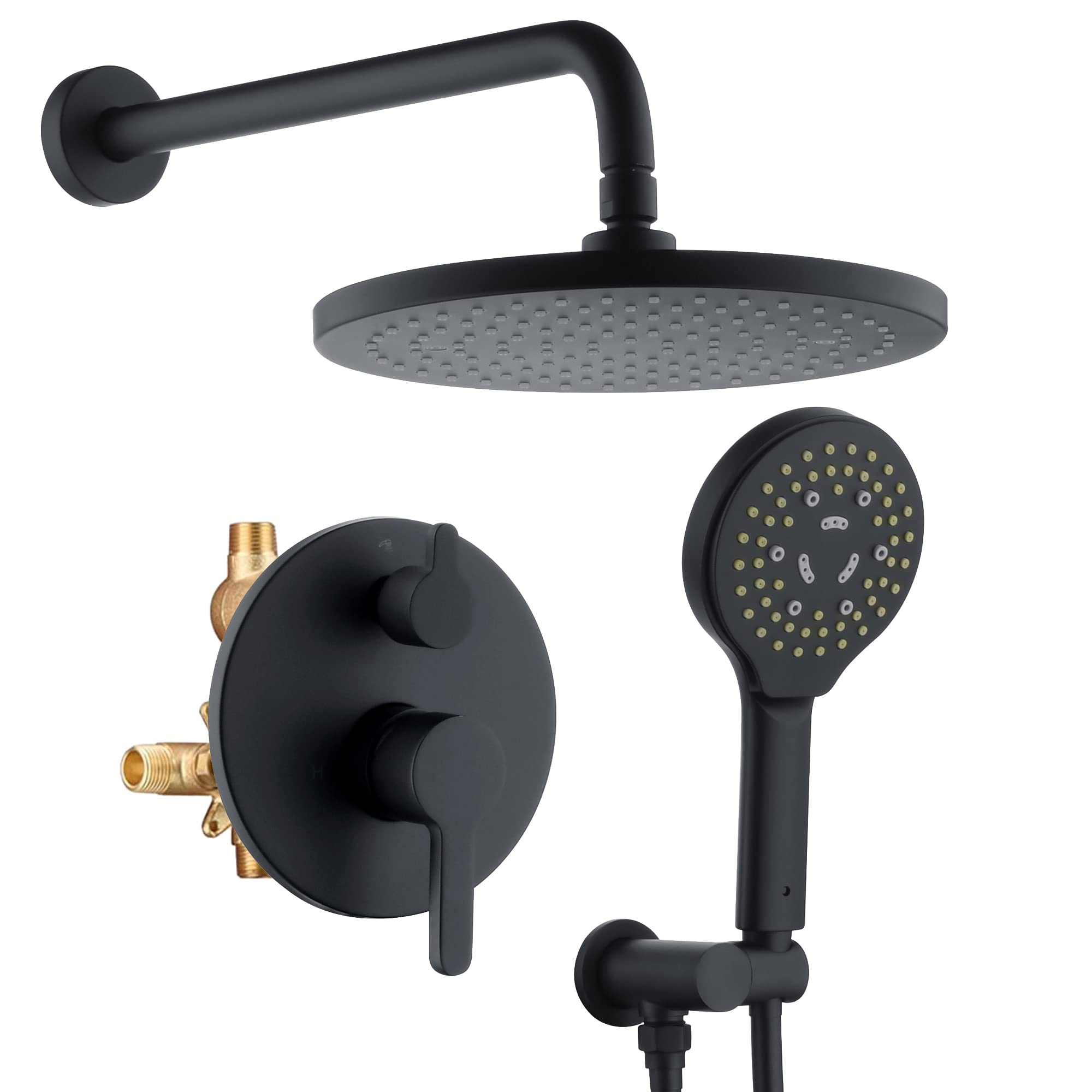 Premium Matte Black Wall Mounted Shower System - 10 Inch Rainfall Shower Head & 6-Function Handheld Combo with Diverter Valve - Luxury Bathroom Faucet Set for Spa-Like Experience - Perfect for Modern Homes & Hotel Renovations