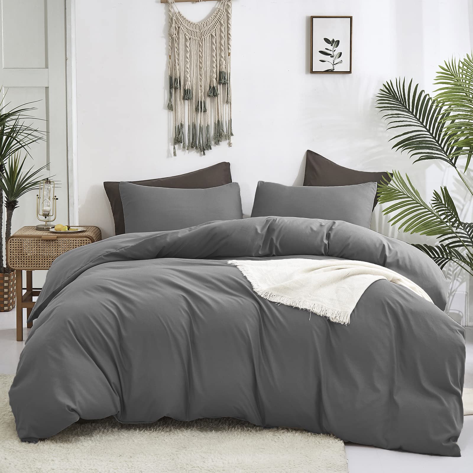 Luxlovery Grey Comforter Set Twin - Dark Grey Minimalist Bedding Set | Soft, Breathable & Durable 3-Piece Quilted Blanket | Perfect for Modern Bedrooms, Guest Rooms & Cozy Home Decor