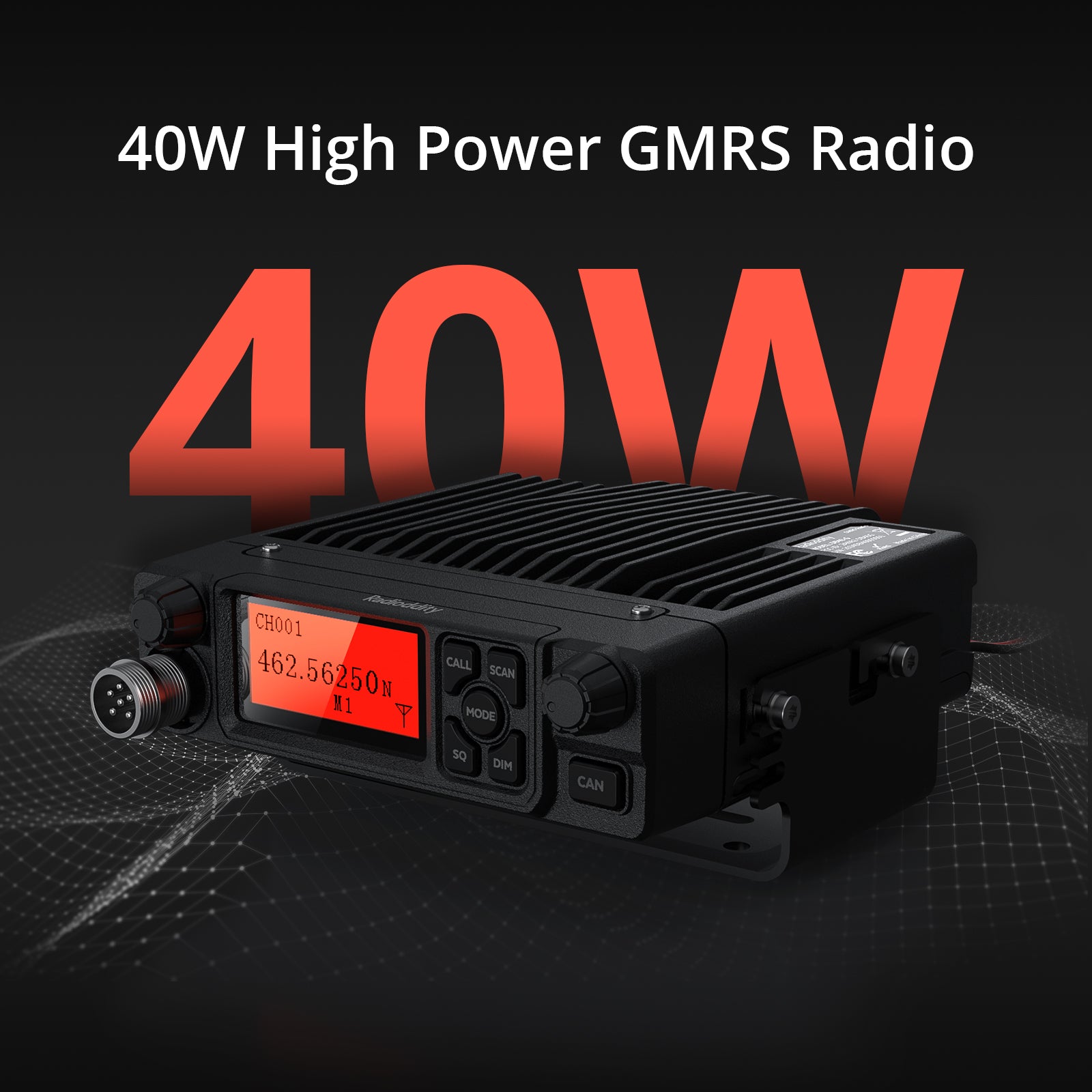 Radioddity DB40-G 40W GMRS Mobile Radio with Repeater Function | 199 UHF Channels | Scanning Receiver for Emergency Communication & Off-Road Adventures