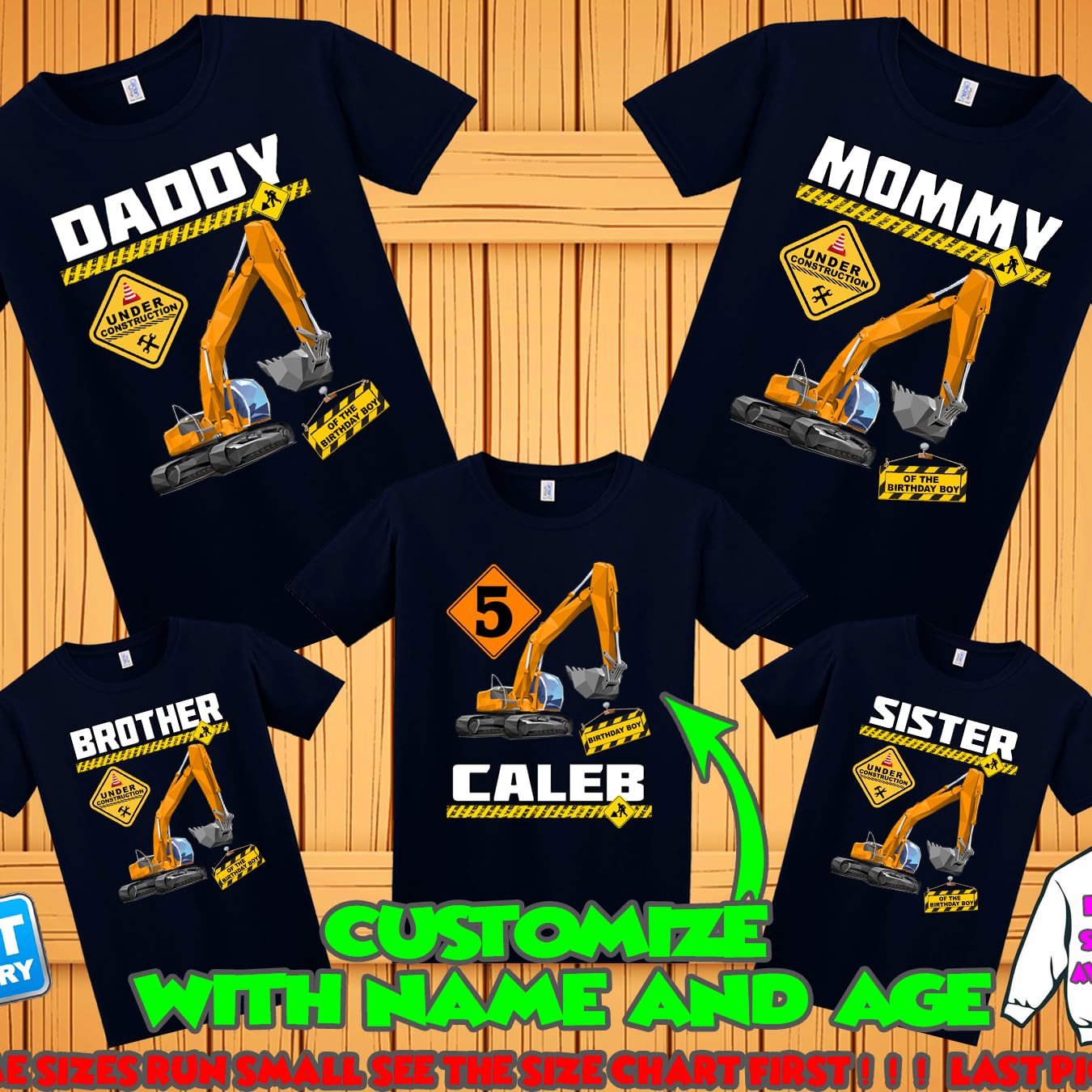 Custom Excavator Birthday Shirt for Kids & Adults - Personalized Construction Theme Family Matching T-Shirts for Boys, Girls & Parents | Perfect for Construction Birthday Parties & Family Events