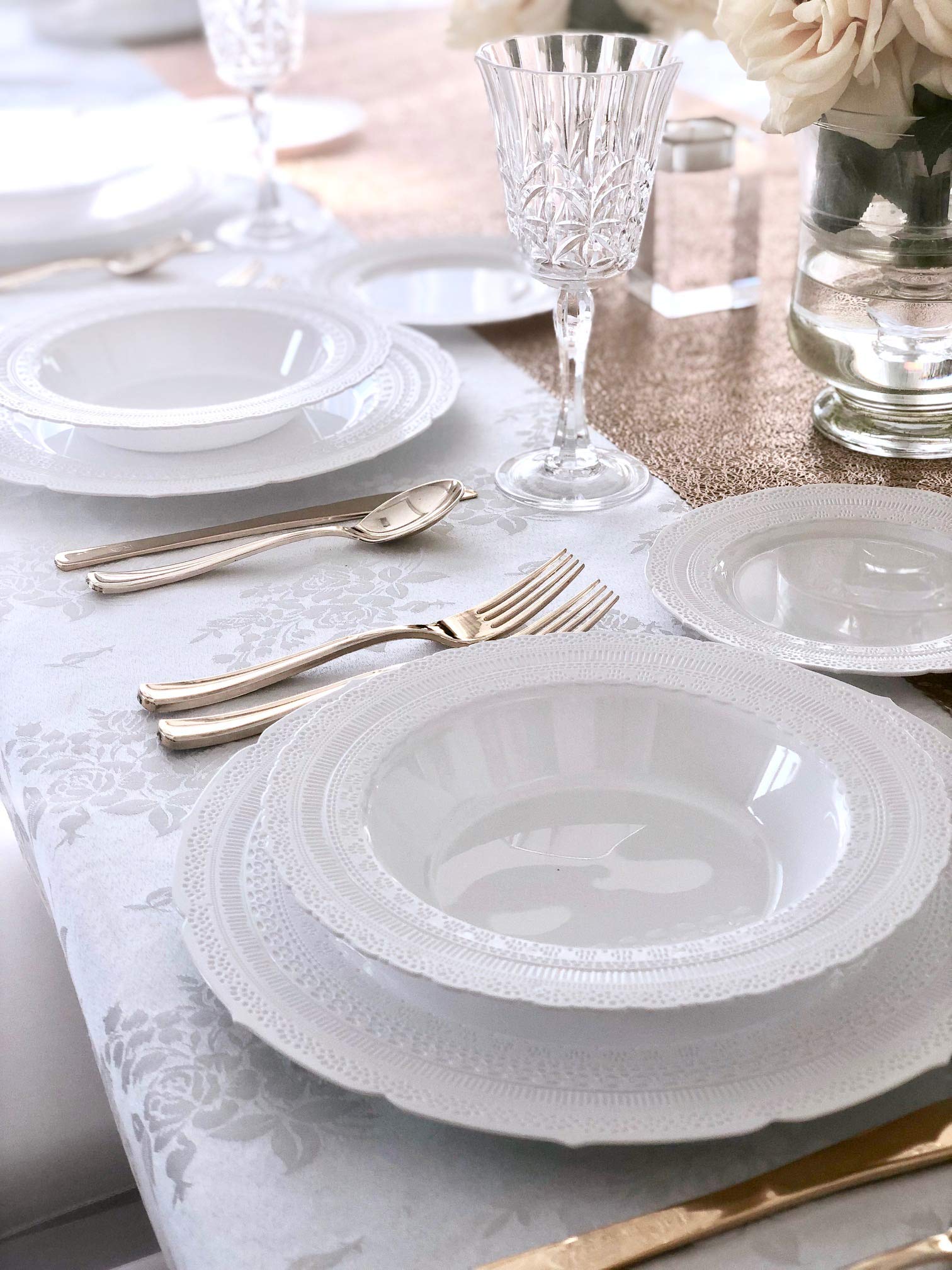 240-Pack Heavyweight Vintage Disposable Plastic Plates - 8.25'' Appetizer & Dessert Plates in Chateau White for Weddings, Parties & Special Occasions - Elegant & Durable Tableware for Catering Events, Birthday Celebrations & Family Gatherings