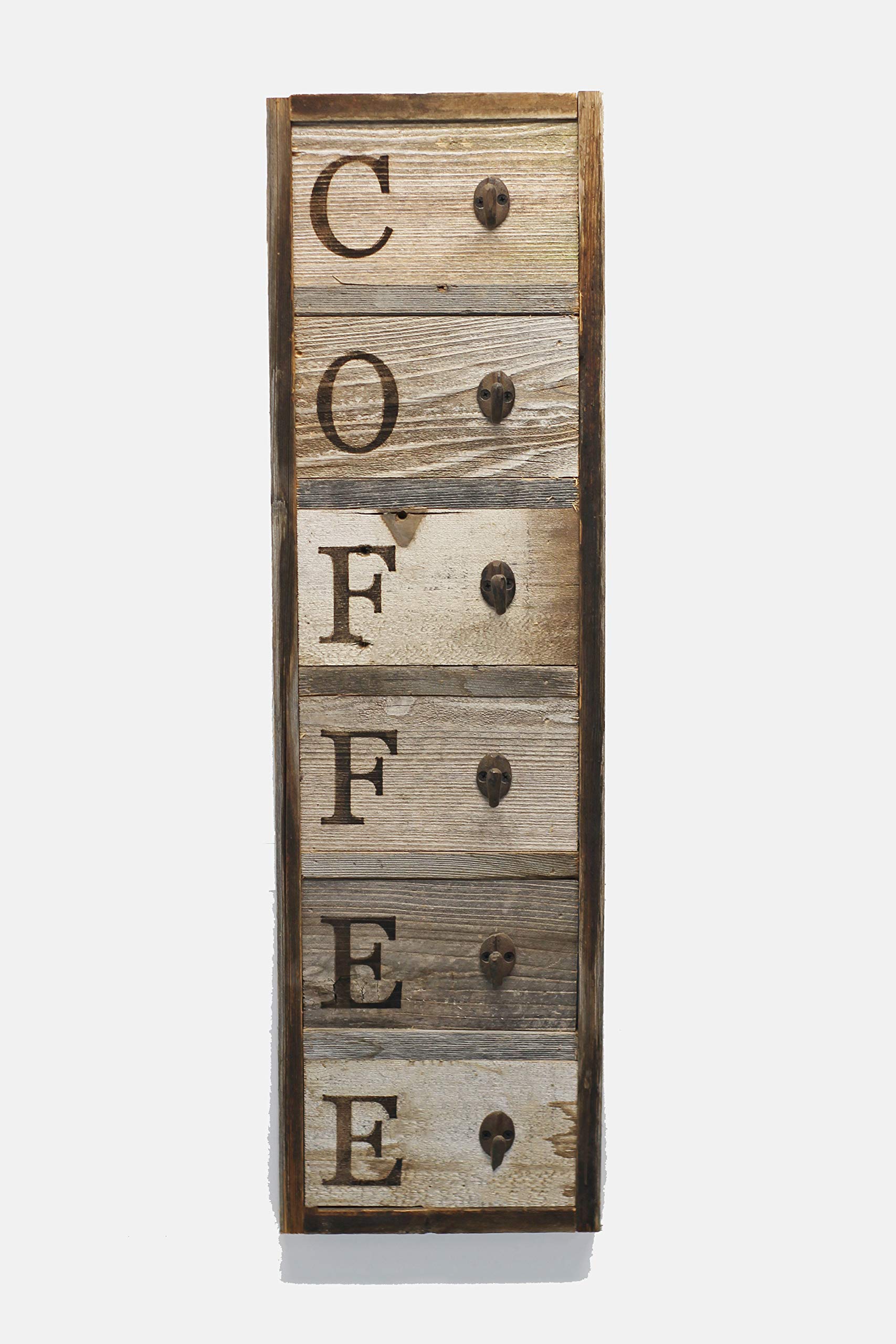 Vertical Barnwood Coffee Mug Rack Wall Mounted - Wooden Hanging Cup Holder for Kitchen Storage & Display (36.75