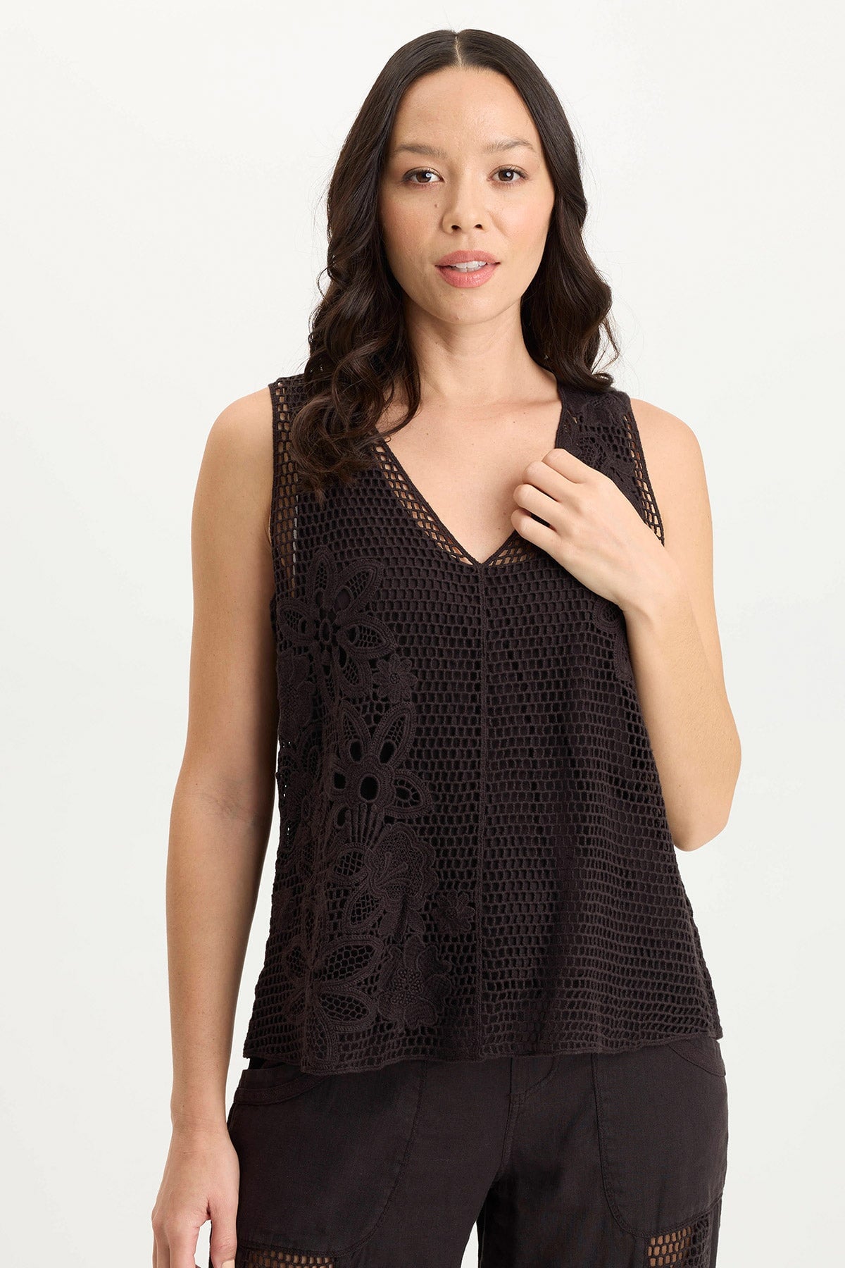 Chariss Crochet V Neck Tank Top for Women - Summer Boho Lace Knit Cami Top - Perfect for Beach, Vacation & Casual Outfits