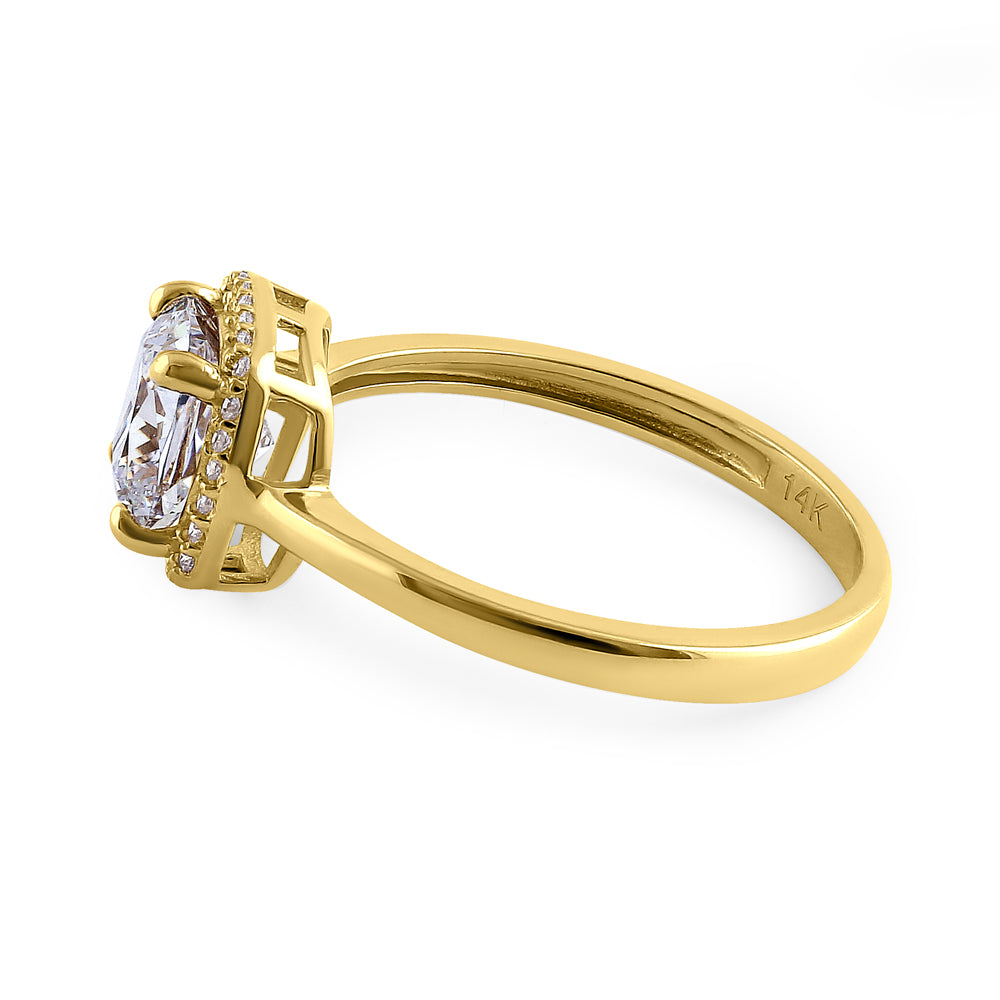14K Yellow Gold Cushion Cut Halo CZ Engagement Ring for Women - Elegant Cubic Zirconia Wedding Band, Promise Ring, Anniversary Gift - Perfect for Proposals, Bridal Jewelry & Special Occasions
