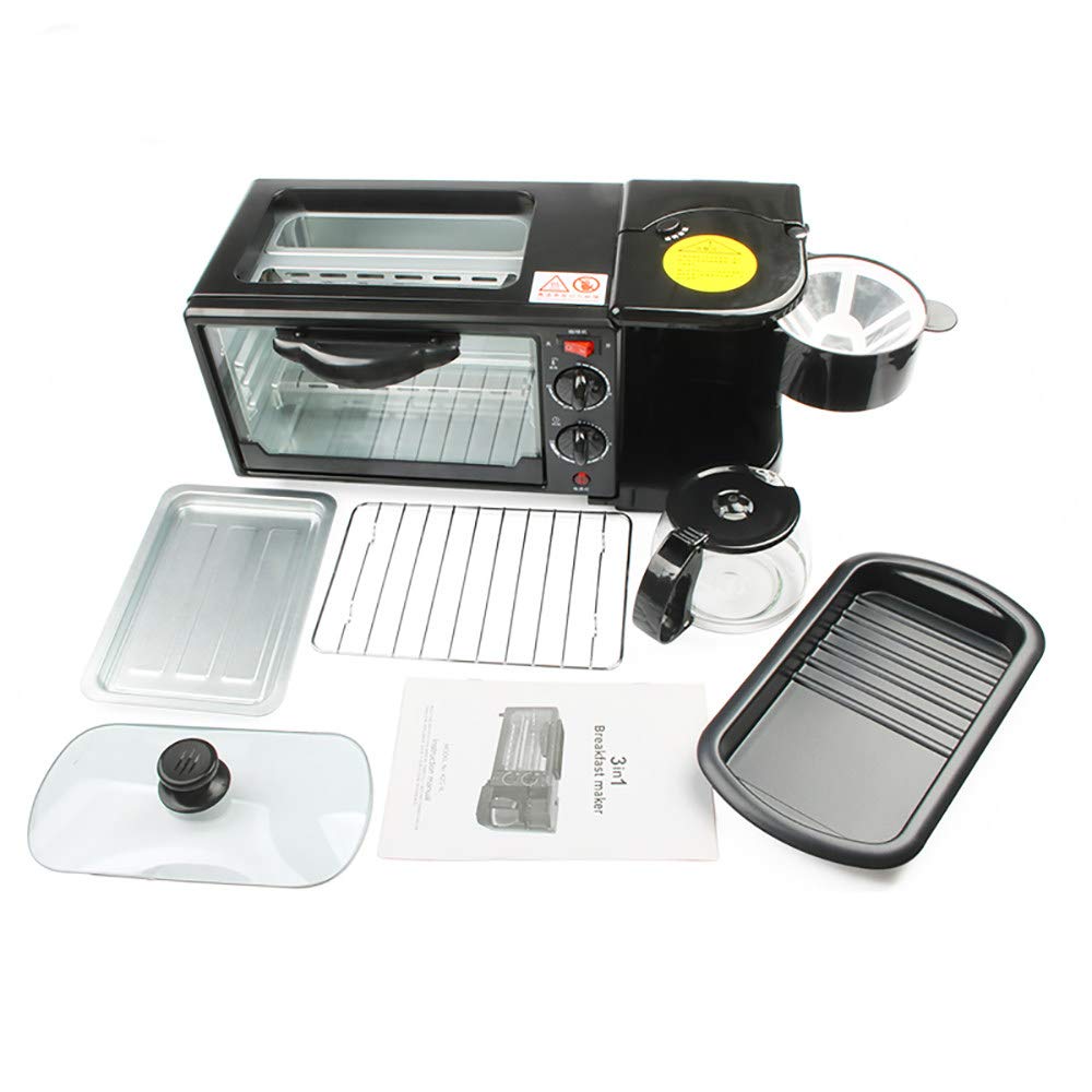 3-in-1 Electric Breakfast Maker - Mini Drip Coffee Machine, Pizza Oven & Egg Toaster Combo | Perfect for Small Kitchens, Dorms & Office Use | Black