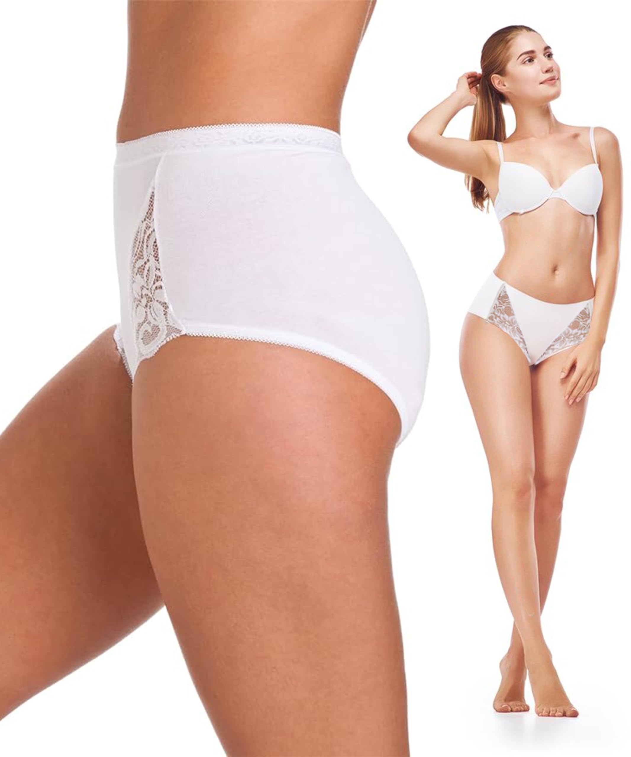 3 Pack Women's Full Coverage Lace Stretch Briefs - Comfortable Cotton Bikini Underwear with Support for Daily Wear, Sleep & Travel