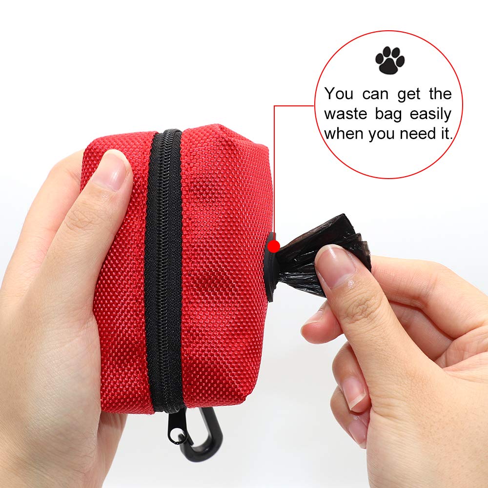 SLSON Portable Dog Poop Bag Holder - Leash Attachment with Zippered Pouch, Lightweight Fabric Waste Bag Dispenser for Dogs (Red) | Ideal for Walking, Hiking, and Outdoor Pet Cleanup