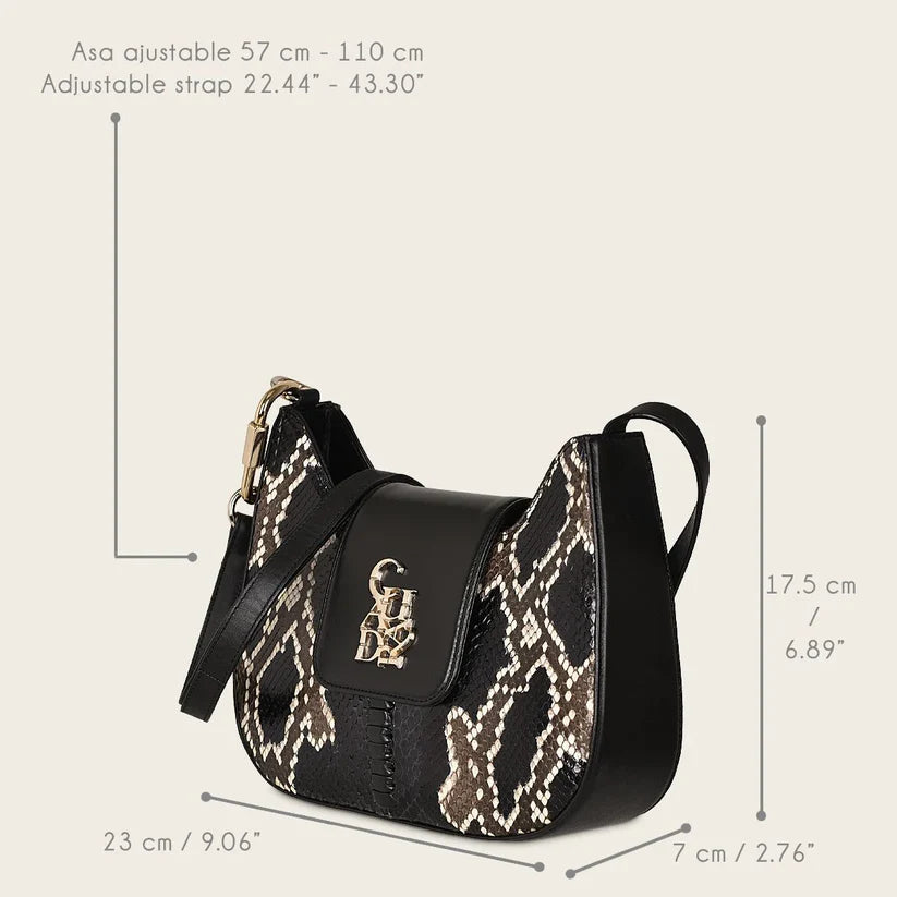 BOD88PI Women's Cuadra Black Fashion Python Crossbody Bag - Stylish Purse for Everyday Use, Work, and Evening Out