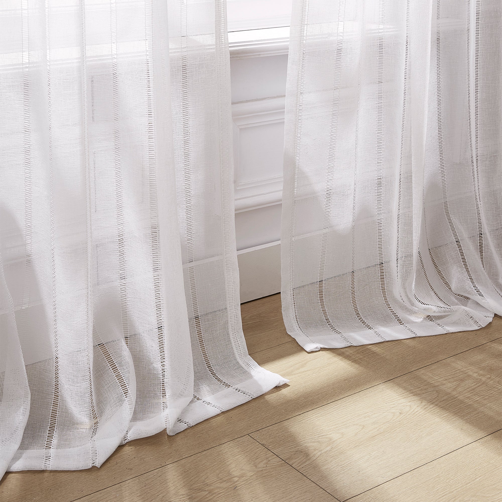 Calia Textured Stripe Sheer Window Curtain Panels - Light Filtering Privacy Drapes for Living Room & Bedroom
